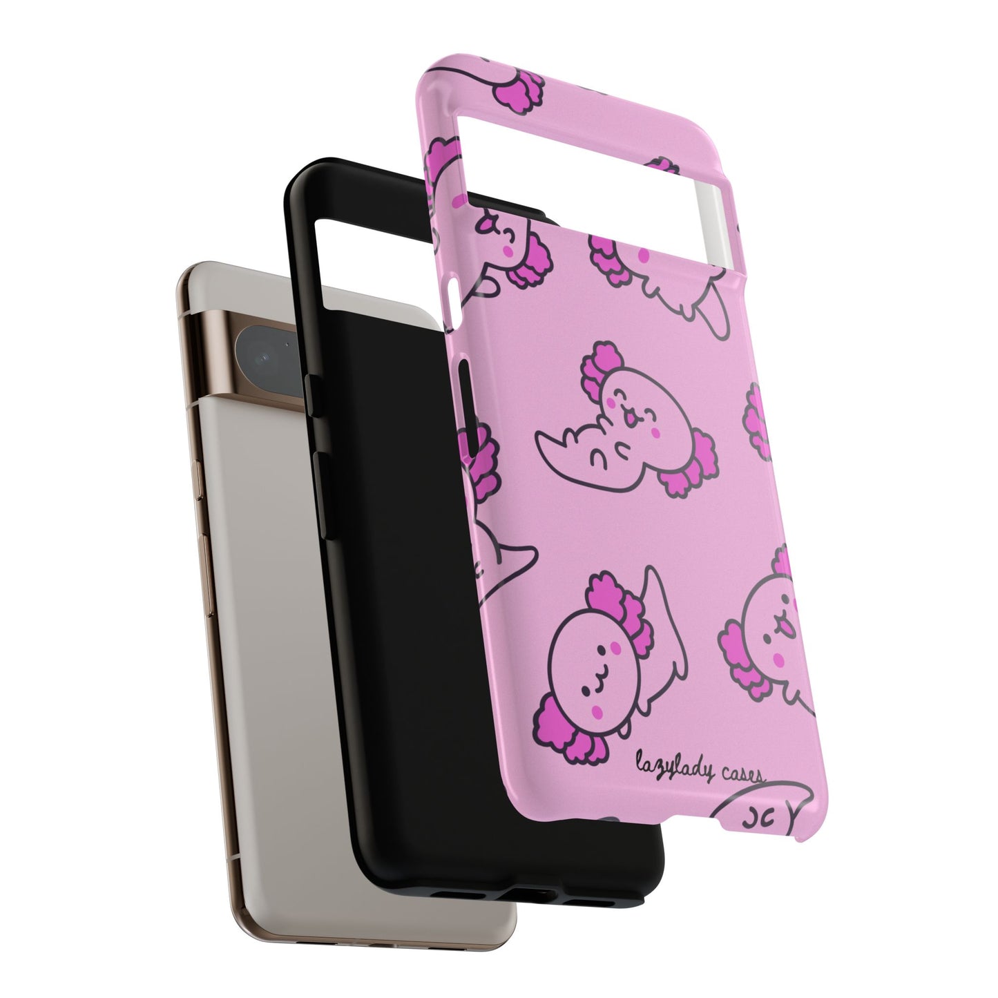 Cute Cartoon Axo Phone Case with Pink Sea Creatures Design