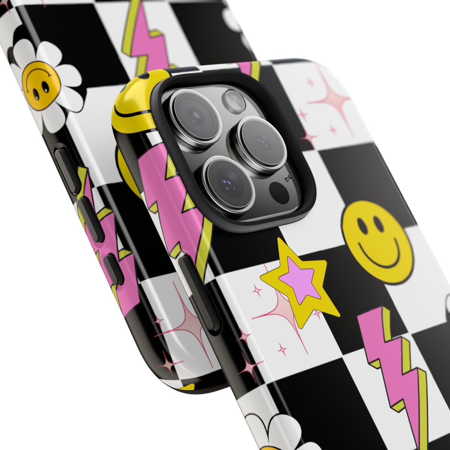 Trendy Tough Phone Cases with Smiley Faces, Lightning Bolts & Stars, Perfect for a Fun Vibe, Great Gift for Teens, Birthday, Summer