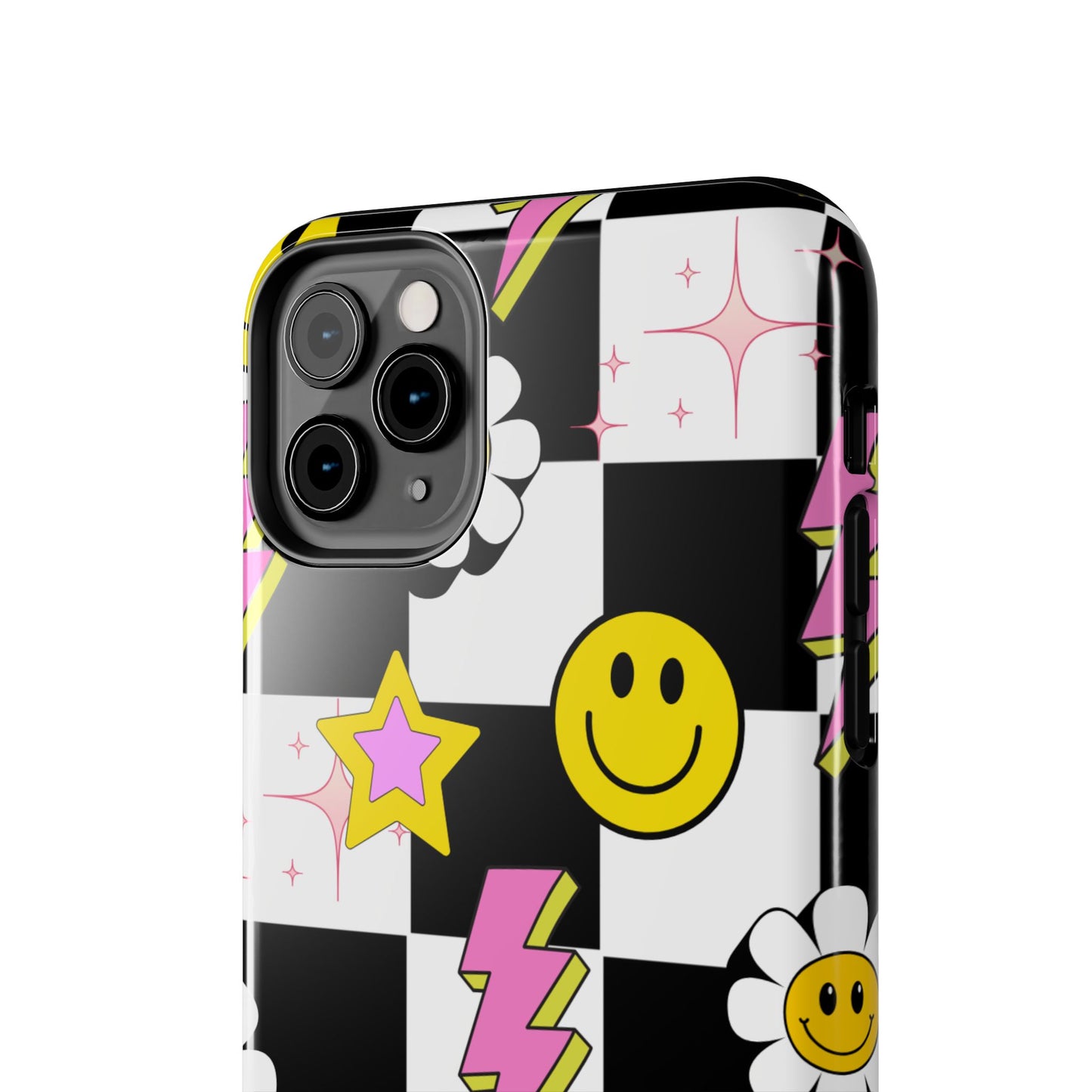Trendy Tough Phone Cases with Smiley Faces, Lightning Bolts & Stars, Perfect for a Fun Vibe, Great Gift for Teens, Birthday, Summer
