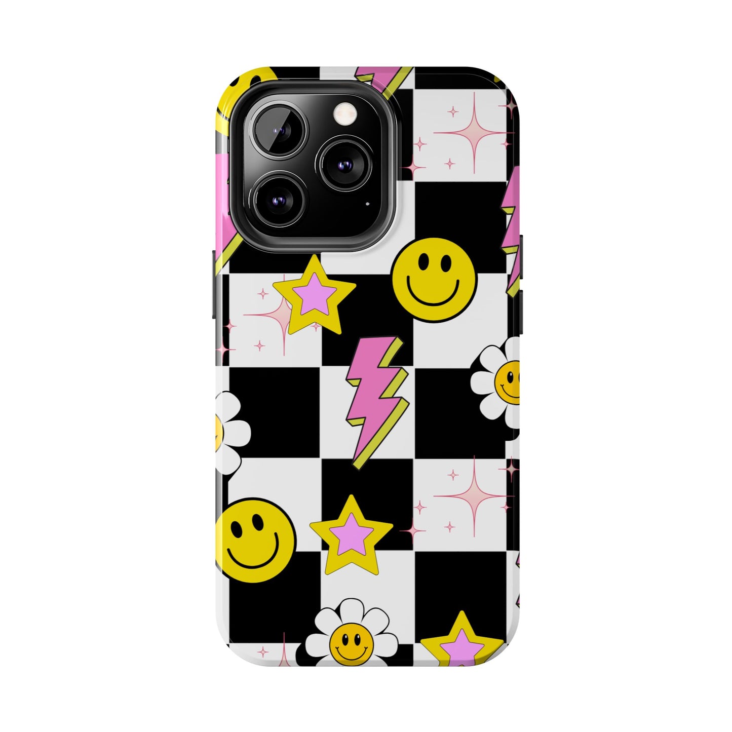 Trendy Tough Phone Cases with Smiley Faces, Lightning Bolts & Stars, Perfect for a Fun Vibe, Great Gift for Teens, Birthday, Summer