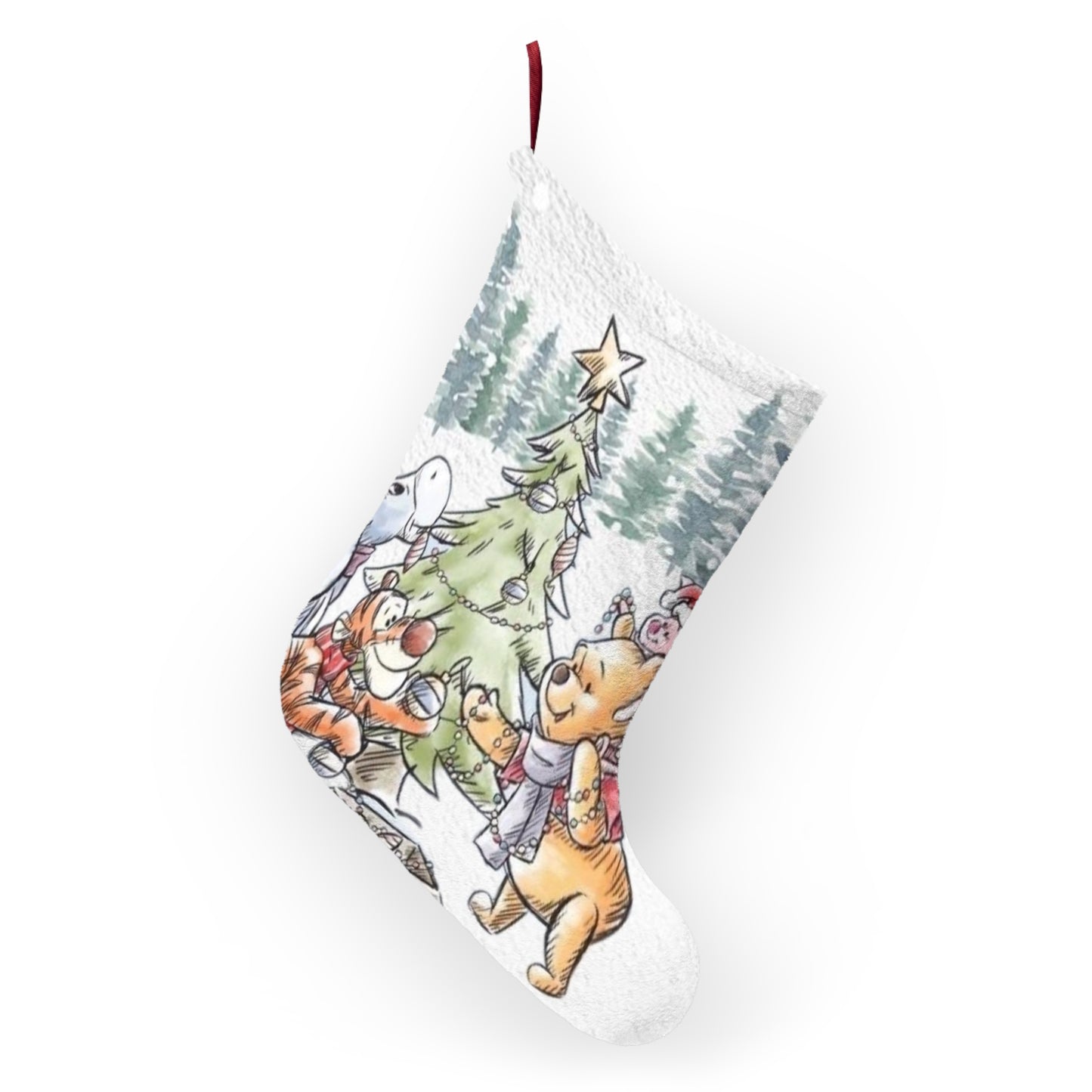 Cute Woodland Animals Christmas Stocking – Holiday Tree Scene Stocking