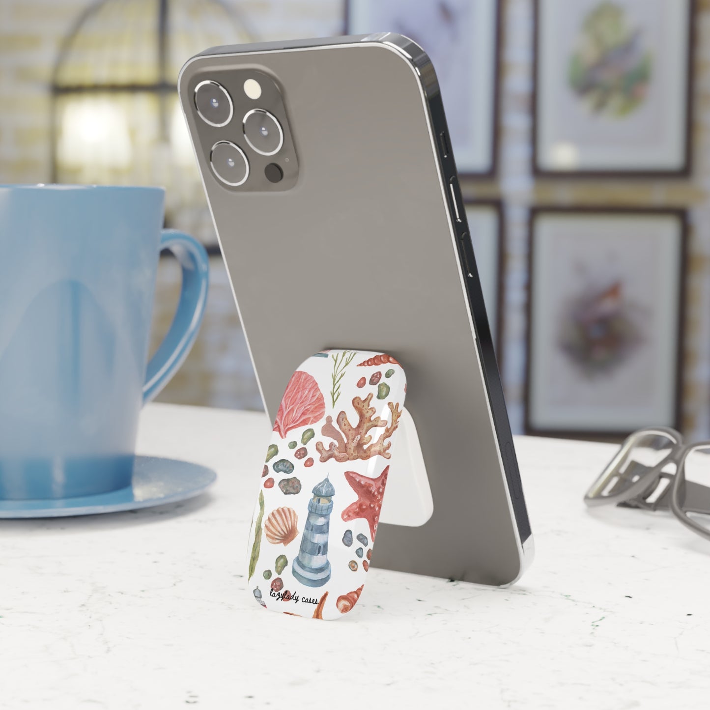 Coastal Coral Phone Grip - Nautical Design for Easy Handling