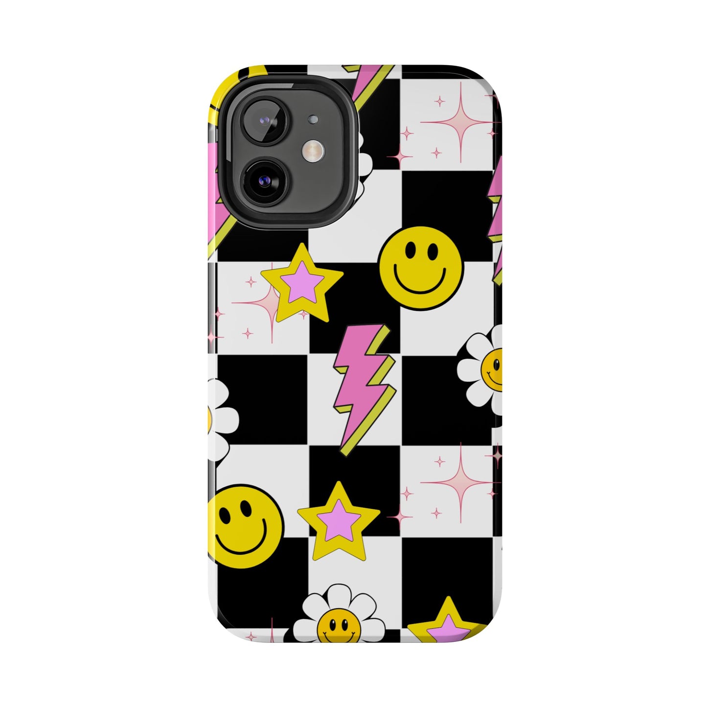 Trendy Tough Phone Cases with Smiley Faces, Lightning Bolts & Stars, Perfect for a Fun Vibe, Great Gift for Teens, Birthday, Summer