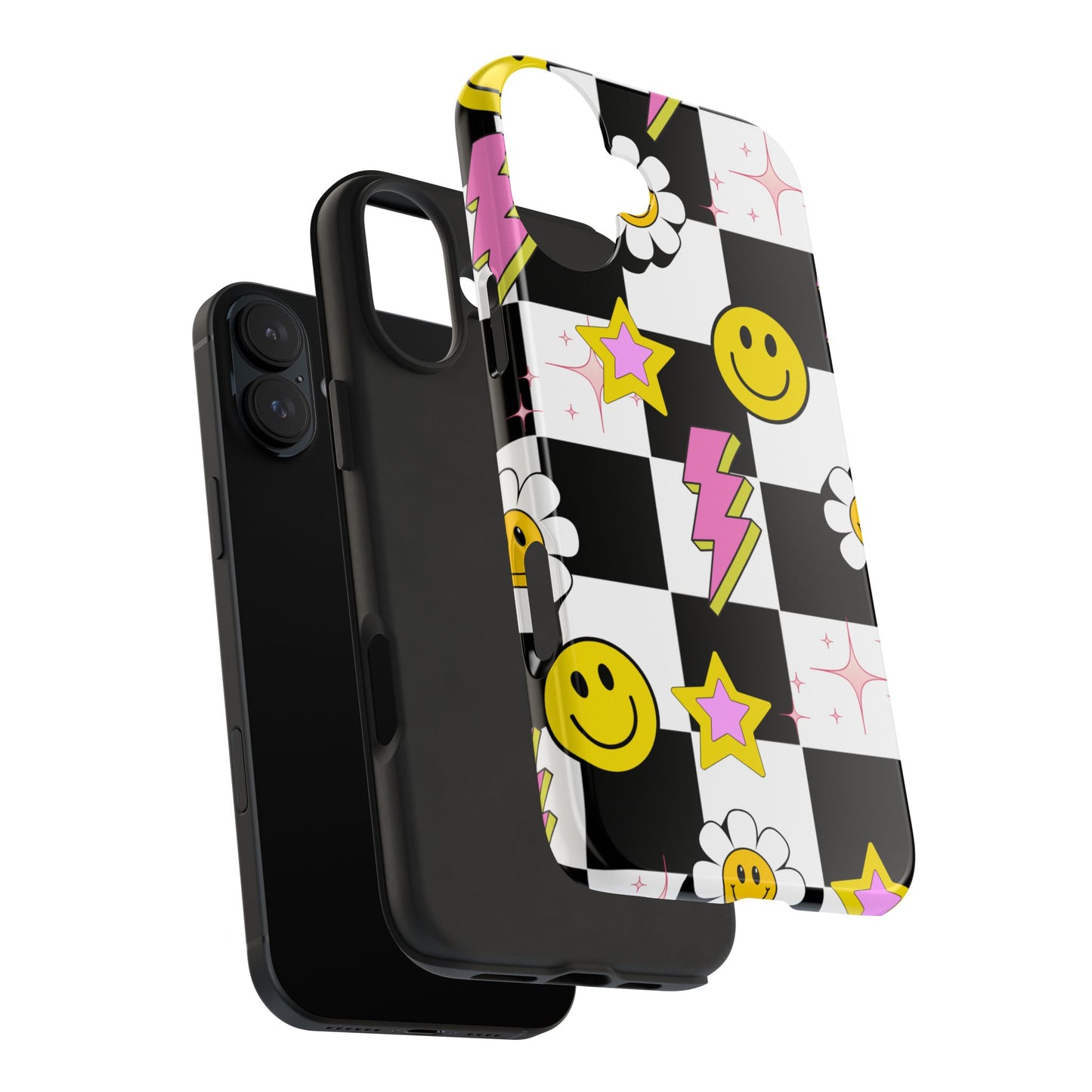Trendy Tough Phone Cases with Smiley Faces, Lightning Bolts & Stars, Perfect for a Fun Vibe, Great Gift for Teens, Birthday, Summer