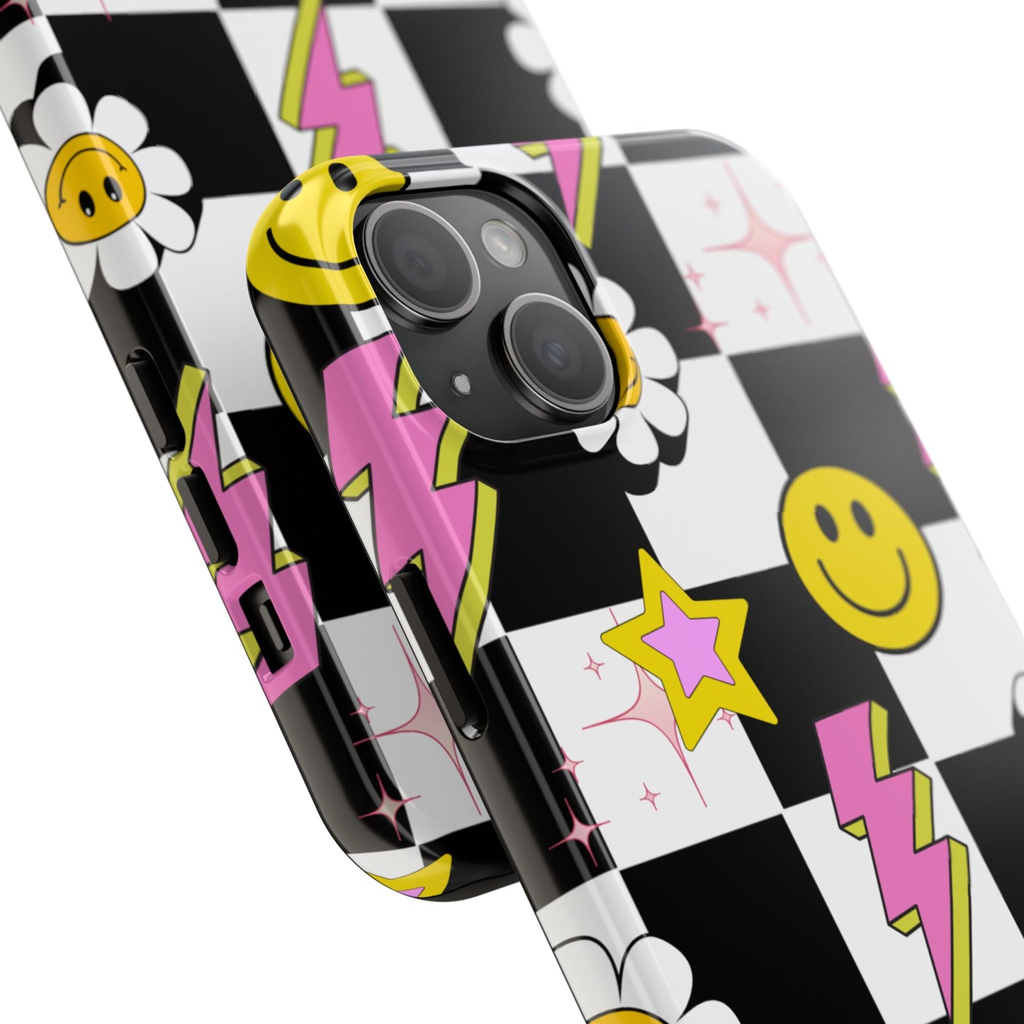 Trendy Tough Phone Cases with Smiley Faces, Lightning Bolts & Stars, Perfect for a Fun Vibe, Great Gift for Teens, Birthday, Summer