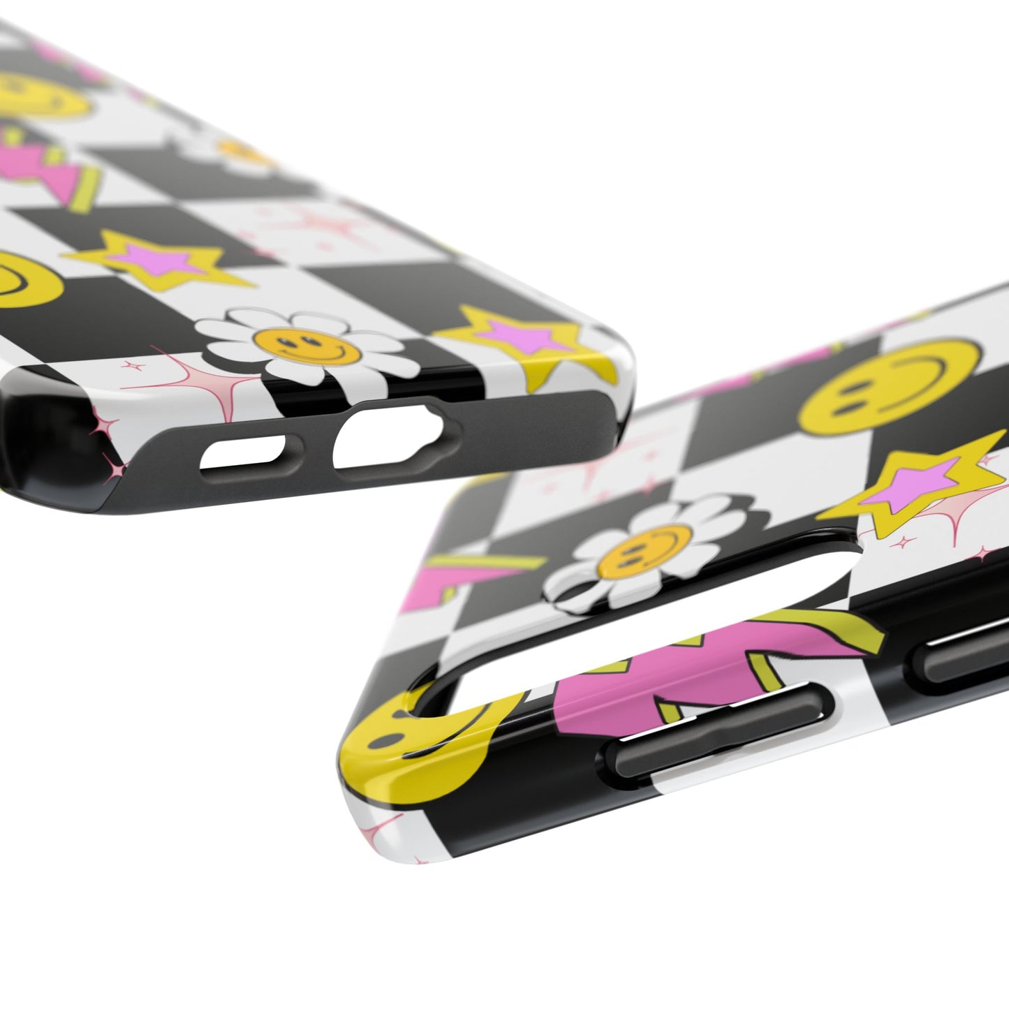 Trendy Tough Phone Cases with Smiley Faces, Lightning Bolts & Stars, Perfect for a Fun Vibe, Great Gift for Teens, Birthday, Summer