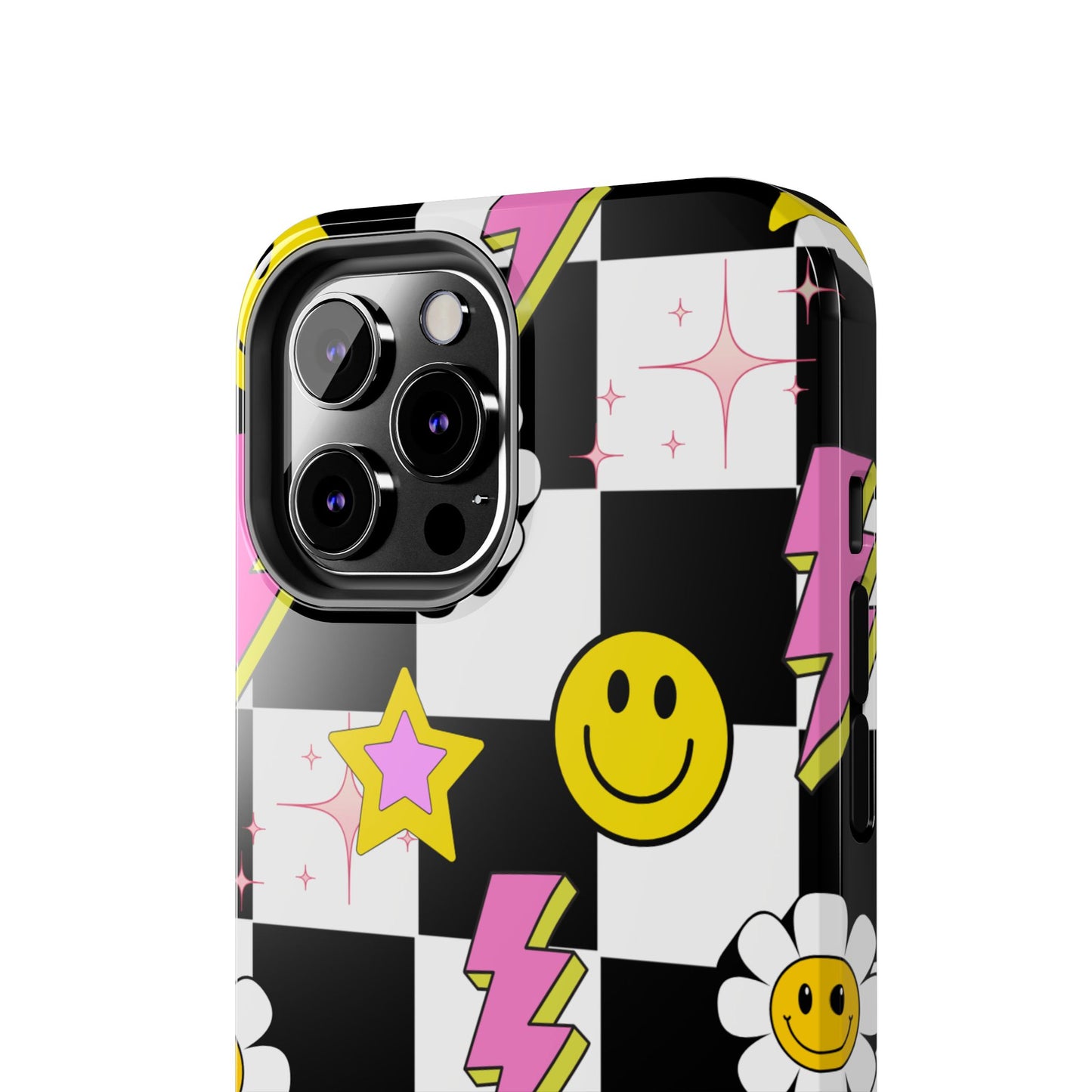 Trendy Tough Phone Cases with Smiley Faces, Lightning Bolts & Stars, Perfect for a Fun Vibe, Great Gift for Teens, Birthday, Summer