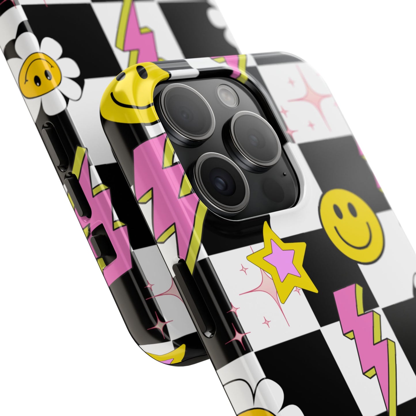 Trendy Tough Phone Cases with Smiley Faces, Lightning Bolts & Stars, Perfect for a Fun Vibe, Great Gift for Teens, Birthday, Summer