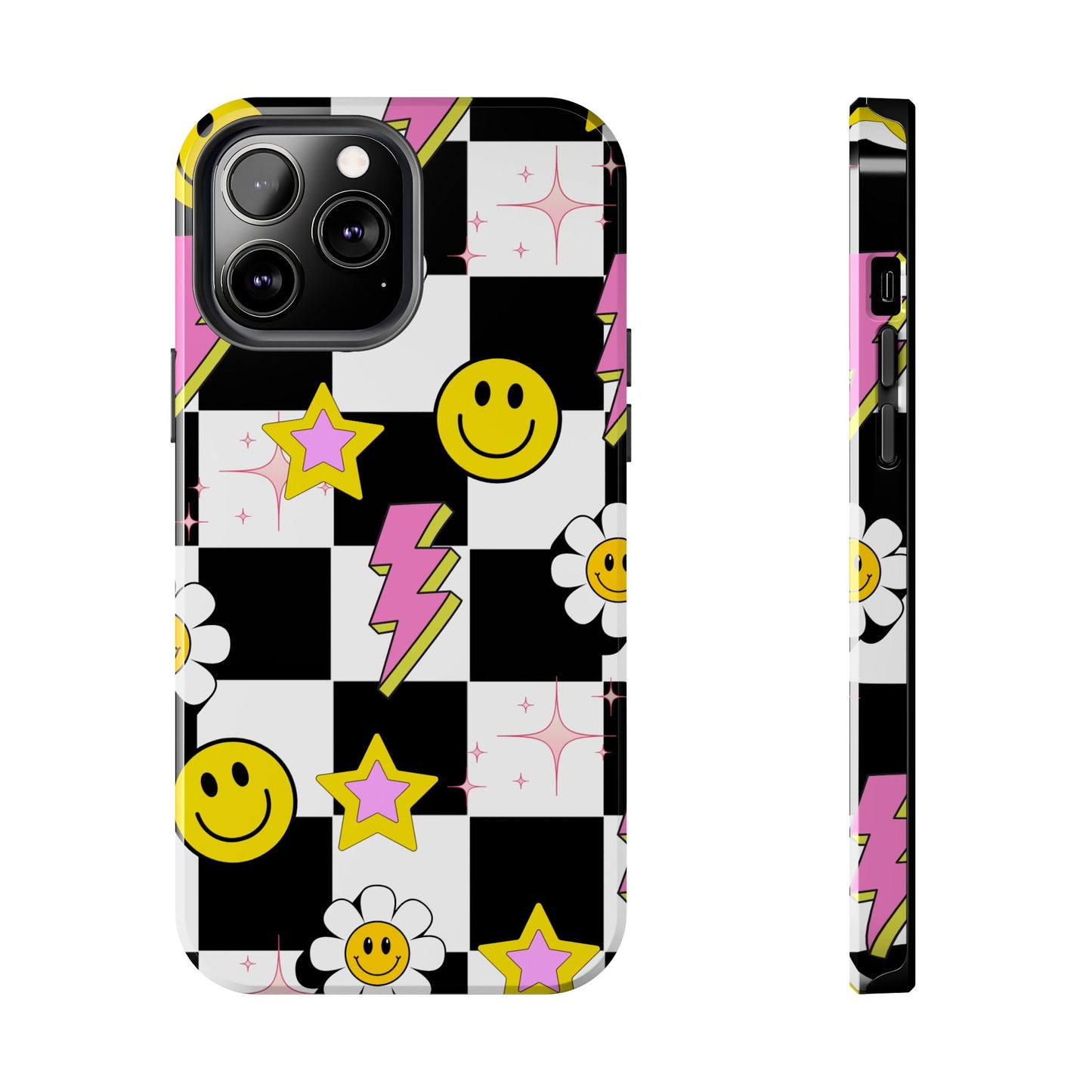 Trendy Tough Phone Cases with Smiley Faces, Lightning Bolts & Stars, Perfect for a Fun Vibe, Great Gift for Teens, Birthday, Summer