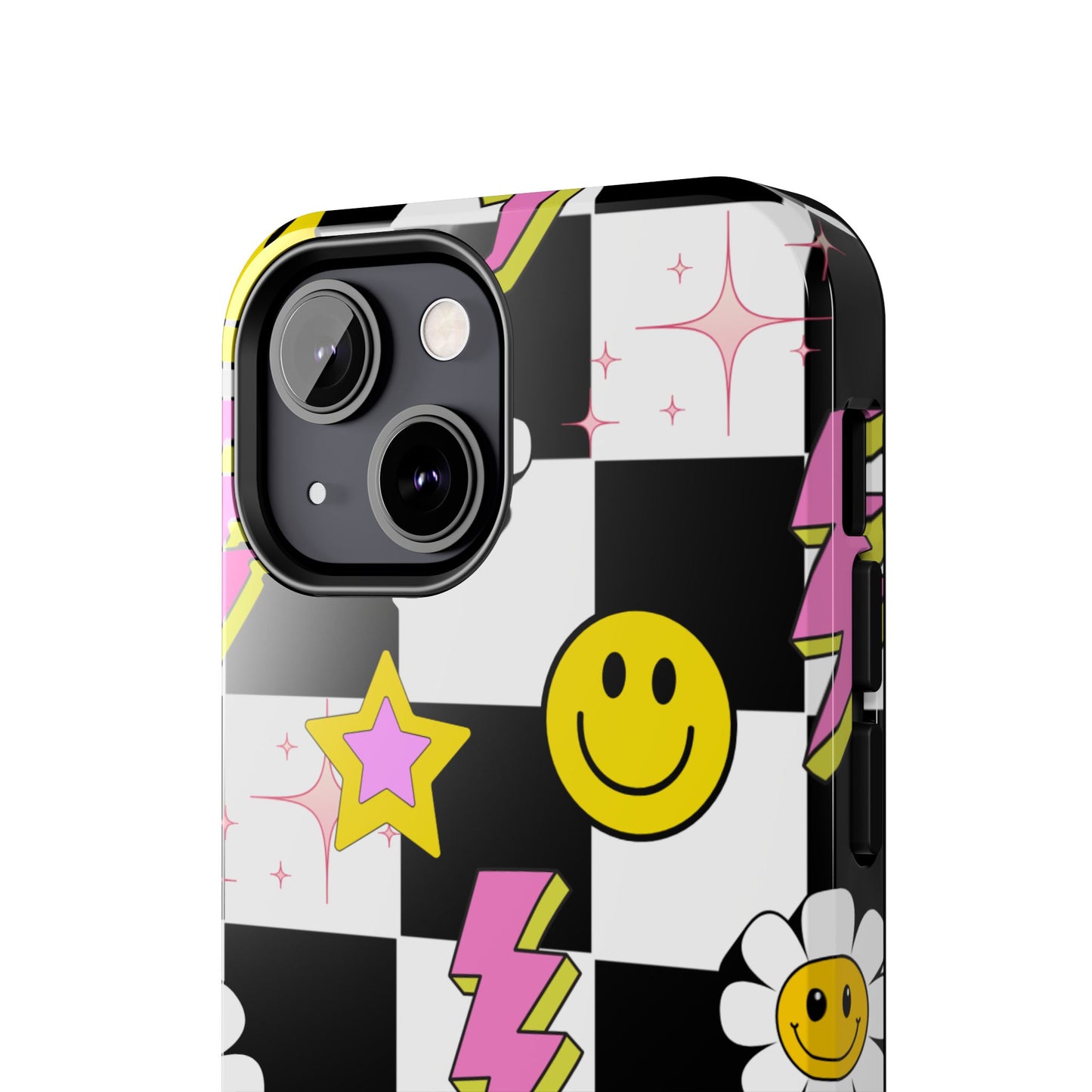 Trendy Tough Phone Cases with Smiley Faces, Lightning Bolts & Stars, Perfect for a Fun Vibe, Great Gift for Teens, Birthday, Summer