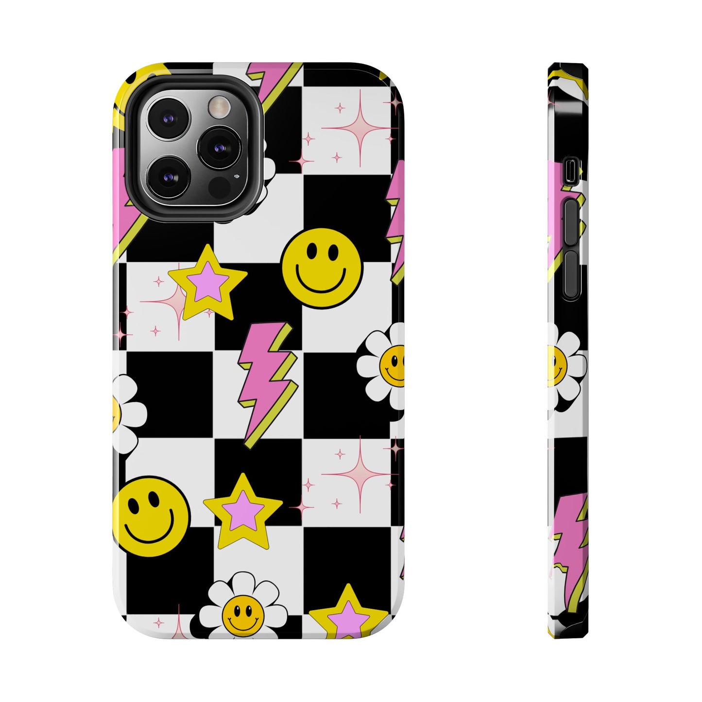 Trendy Tough Phone Cases with Smiley Faces, Lightning Bolts & Stars, Perfect for a Fun Vibe, Great Gift for Teens, Birthday, Summer
