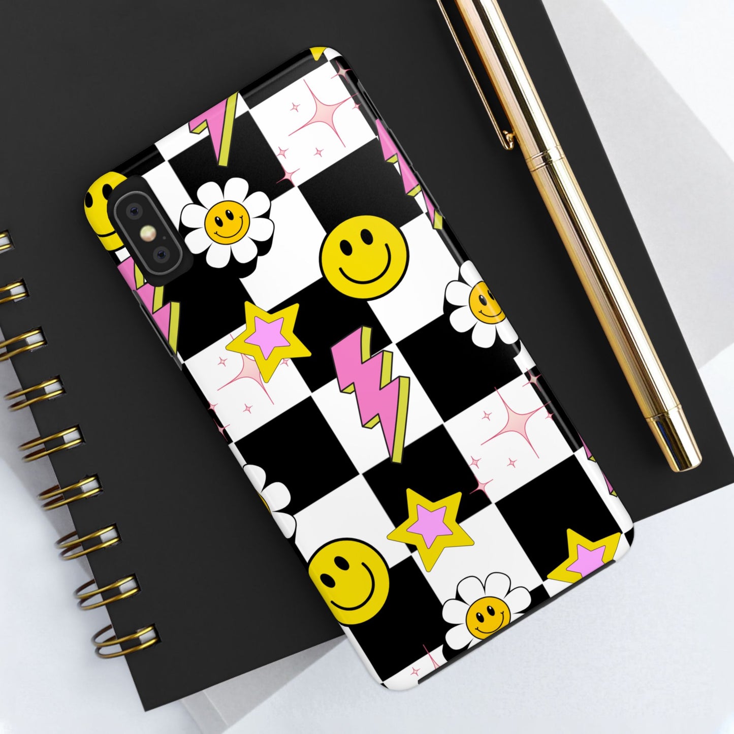 Trendy Tough Phone Cases with Smiley Faces, Lightning Bolts & Stars, Perfect for a Fun Vibe, Great Gift for Teens, Birthday, Summer