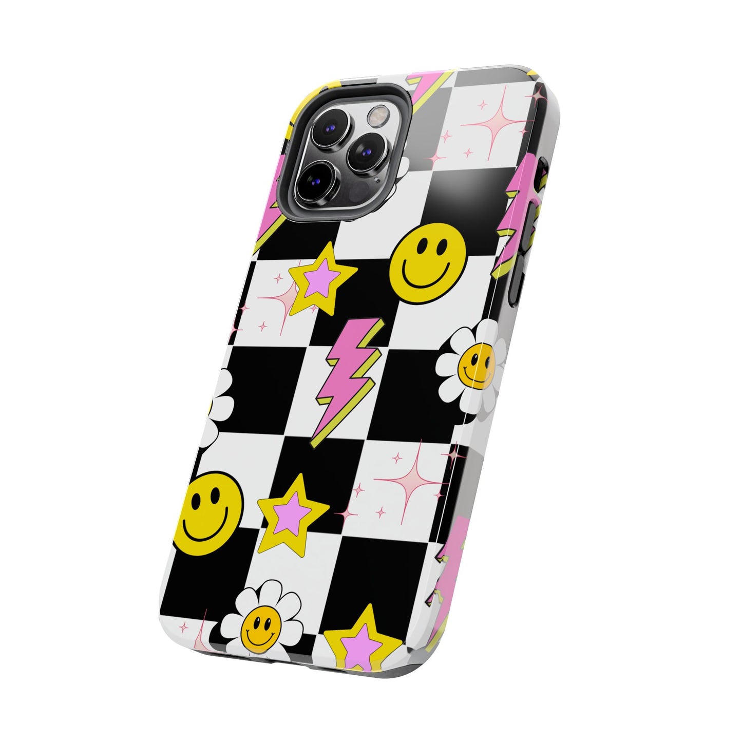 Trendy Tough Phone Cases with Smiley Faces, Lightning Bolts & Stars, Perfect for a Fun Vibe, Great Gift for Teens, Birthday, Summer