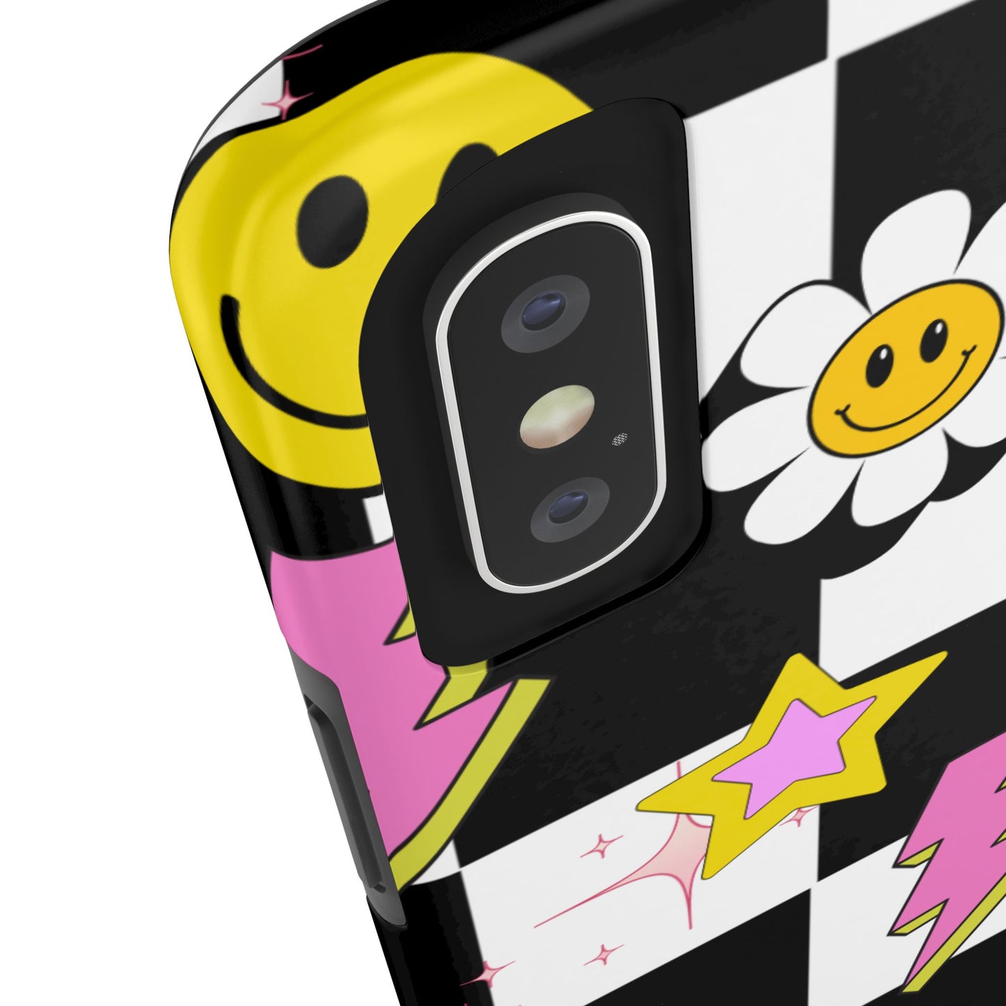 Trendy Tough Phone Cases with Smiley Faces, Lightning Bolts & Stars, Perfect for a Fun Vibe, Great Gift for Teens, Birthday, Summer