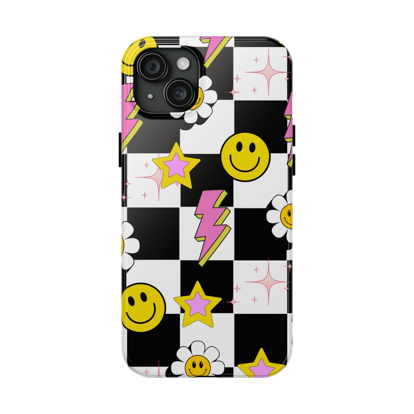 Trendy Tough Phone Cases with Smiley Faces, Lightning Bolts & Stars, Perfect for a Fun Vibe, Great Gift for Teens, Birthday, Summer