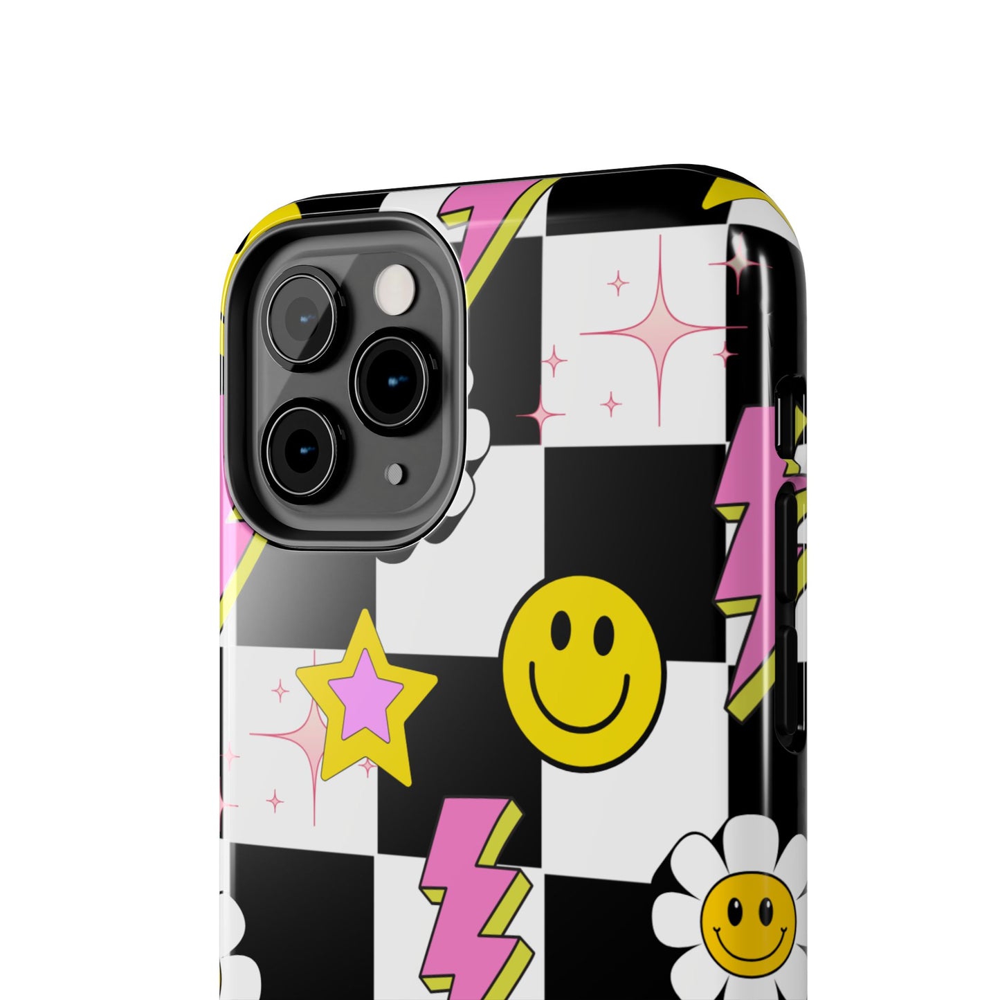 Trendy Tough Phone Cases with Smiley Faces, Lightning Bolts & Stars, Perfect for a Fun Vibe, Great Gift for Teens, Birthday, Summer