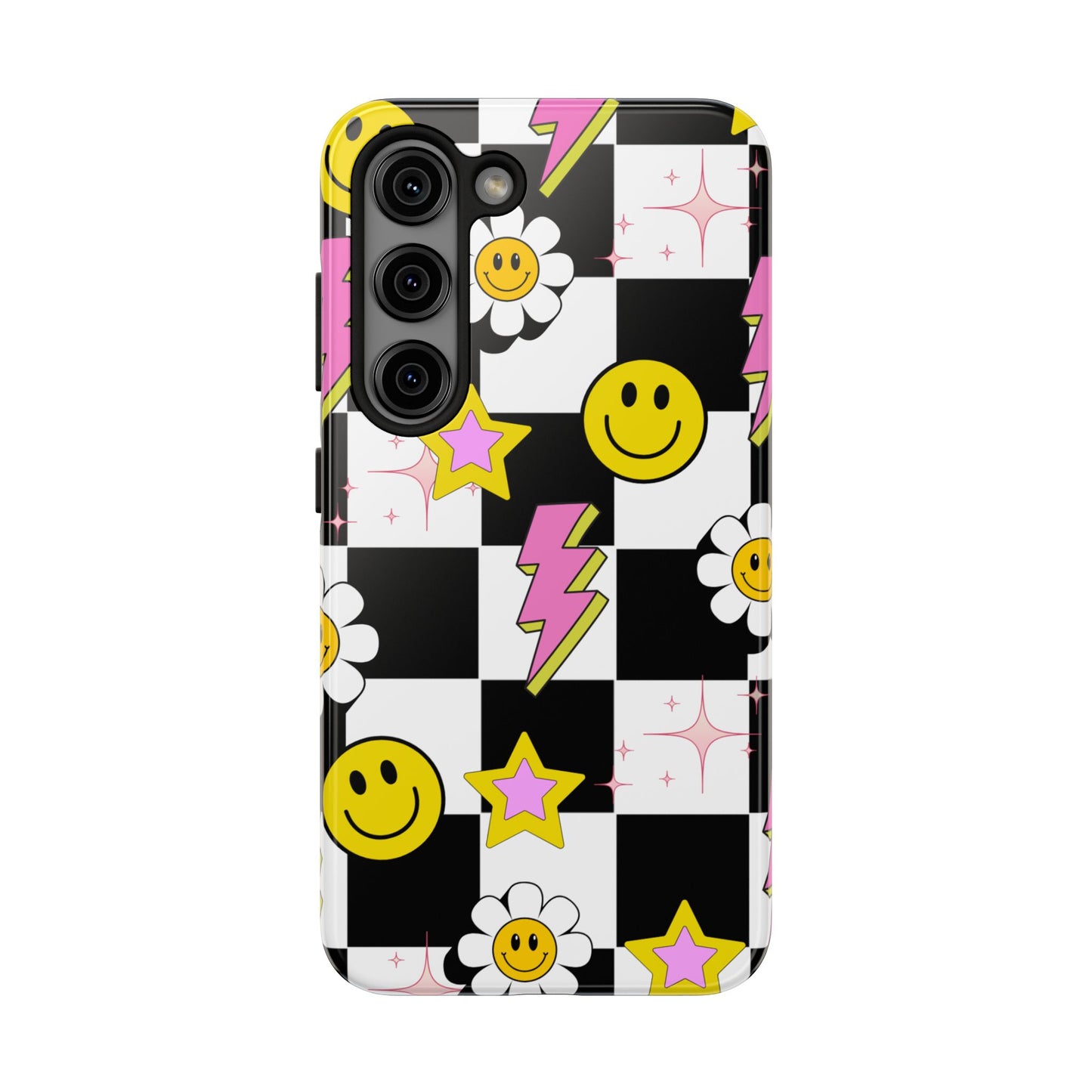 Trendy Tough Phone Cases with Smiley Faces, Lightning Bolts & Stars, Perfect for a Fun Vibe, Great Gift for Teens, Birthday, Summer