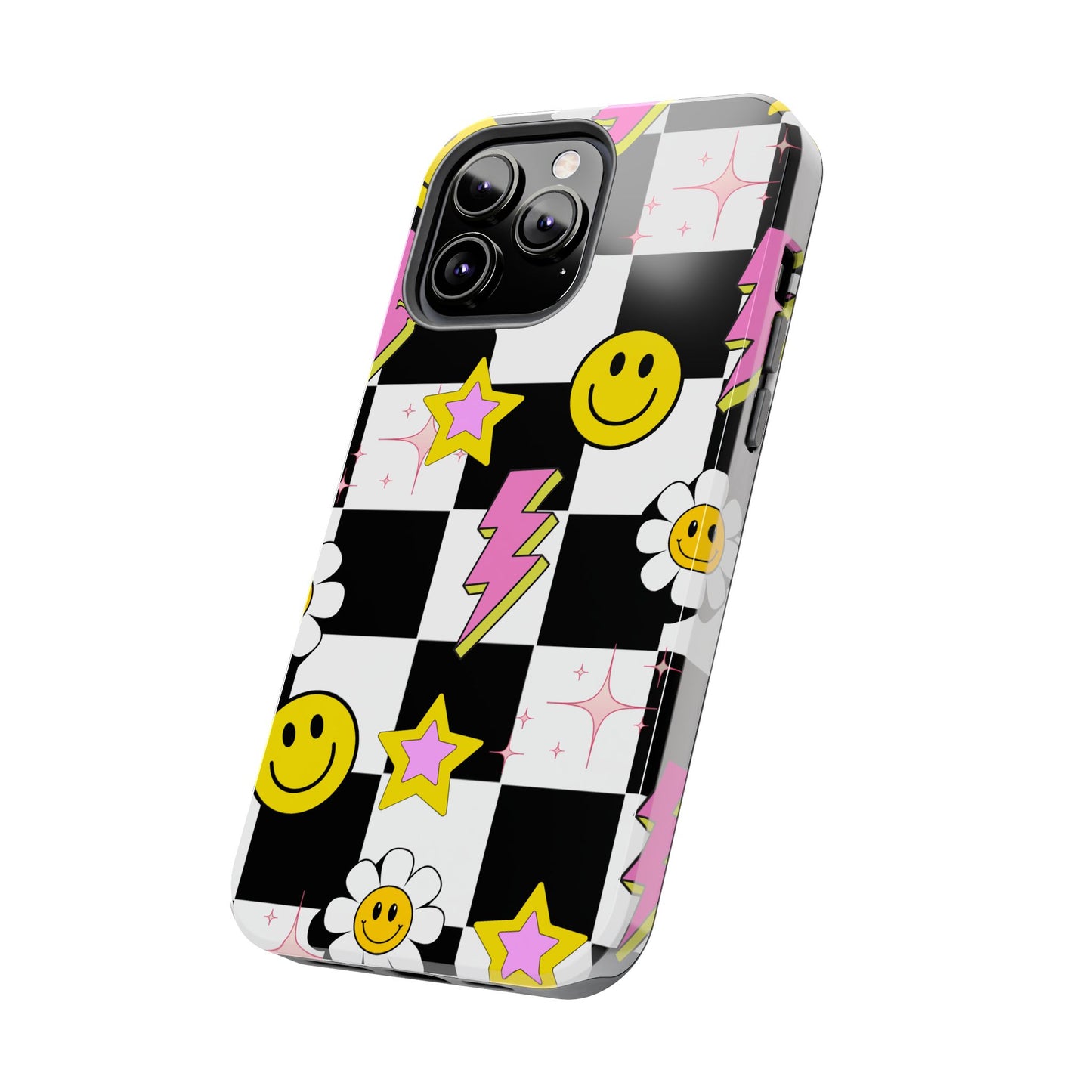 Trendy Tough Phone Cases with Smiley Faces, Lightning Bolts & Stars, Perfect for a Fun Vibe, Great Gift for Teens, Birthday, Summer