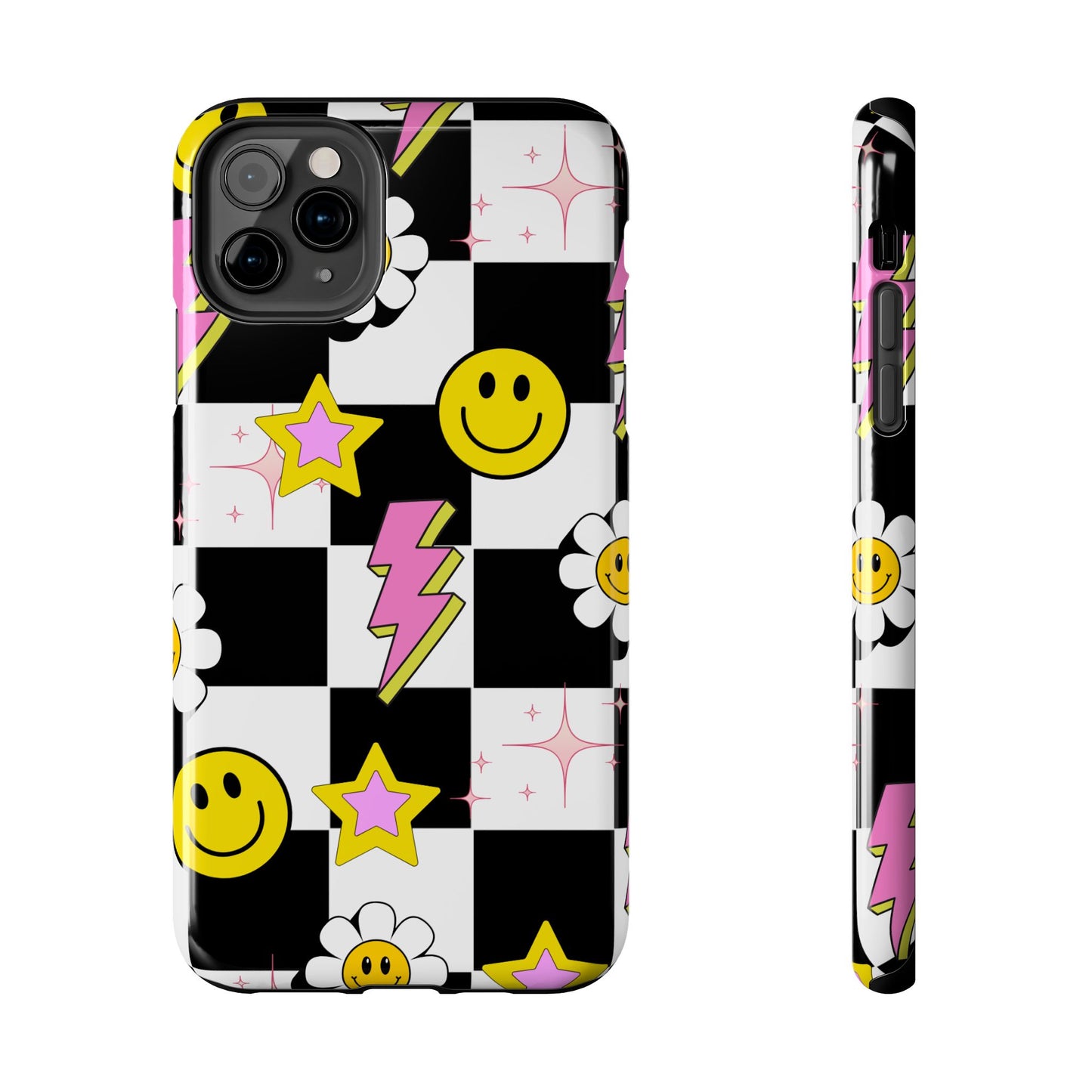Trendy Tough Phone Cases with Smiley Faces, Lightning Bolts & Stars, Perfect for a Fun Vibe, Great Gift for Teens, Birthday, Summer