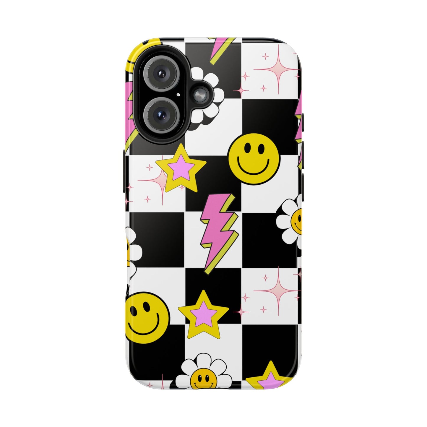 Trendy Tough Phone Cases with Smiley Faces, Lightning Bolts & Stars, Perfect for a Fun Vibe, Great Gift for Teens, Birthday, Summer