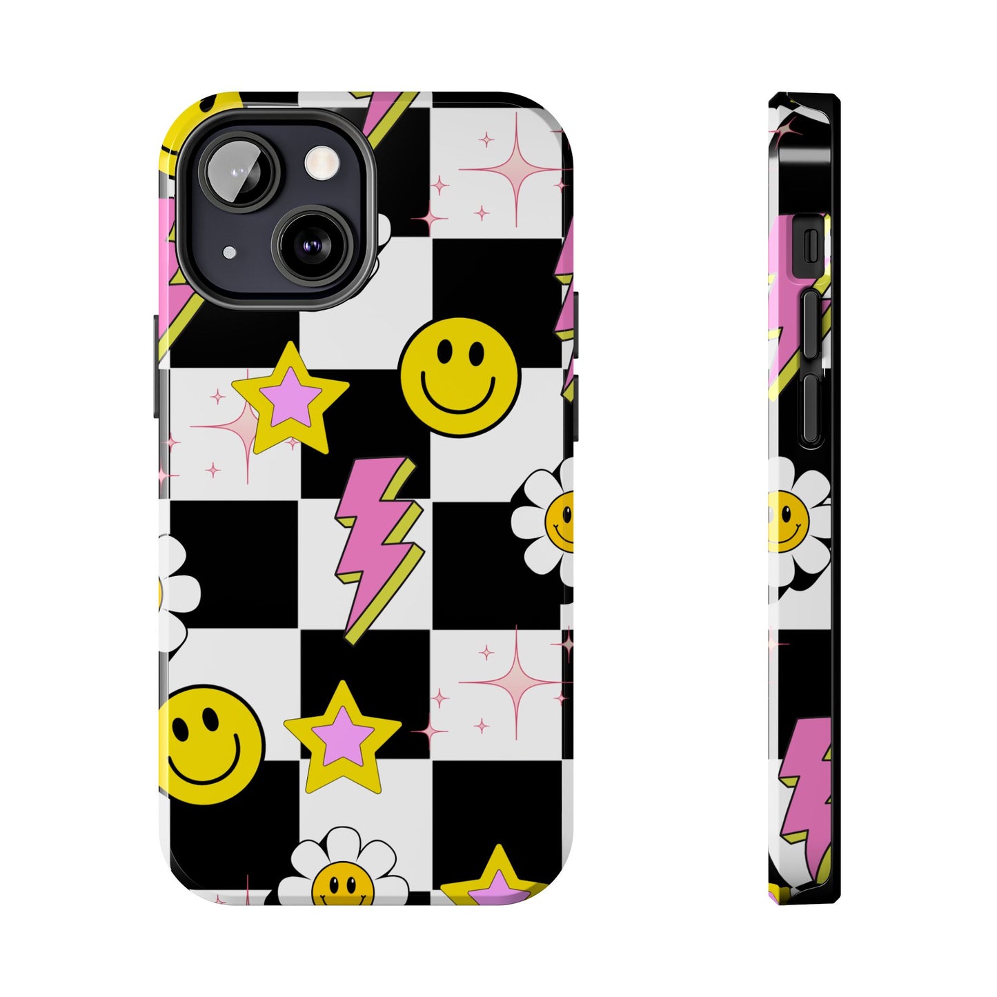 Trendy Tough Phone Cases with Smiley Faces, Lightning Bolts & Stars, Perfect for a Fun Vibe, Great Gift for Teens, Birthday, Summer