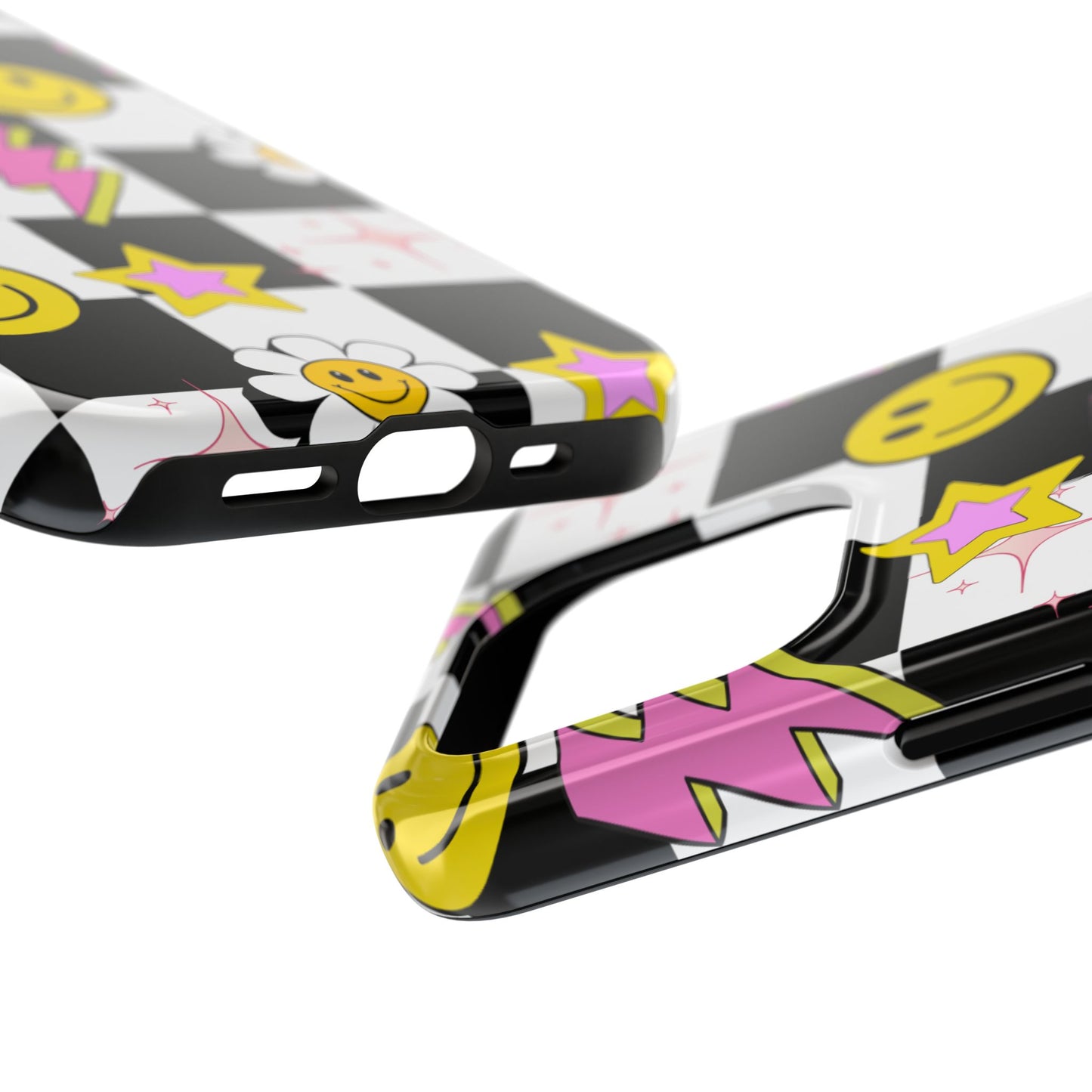 Trendy Tough Phone Cases with Smiley Faces, Lightning Bolts & Stars, Perfect for a Fun Vibe, Great Gift for Teens, Birthday, Summer