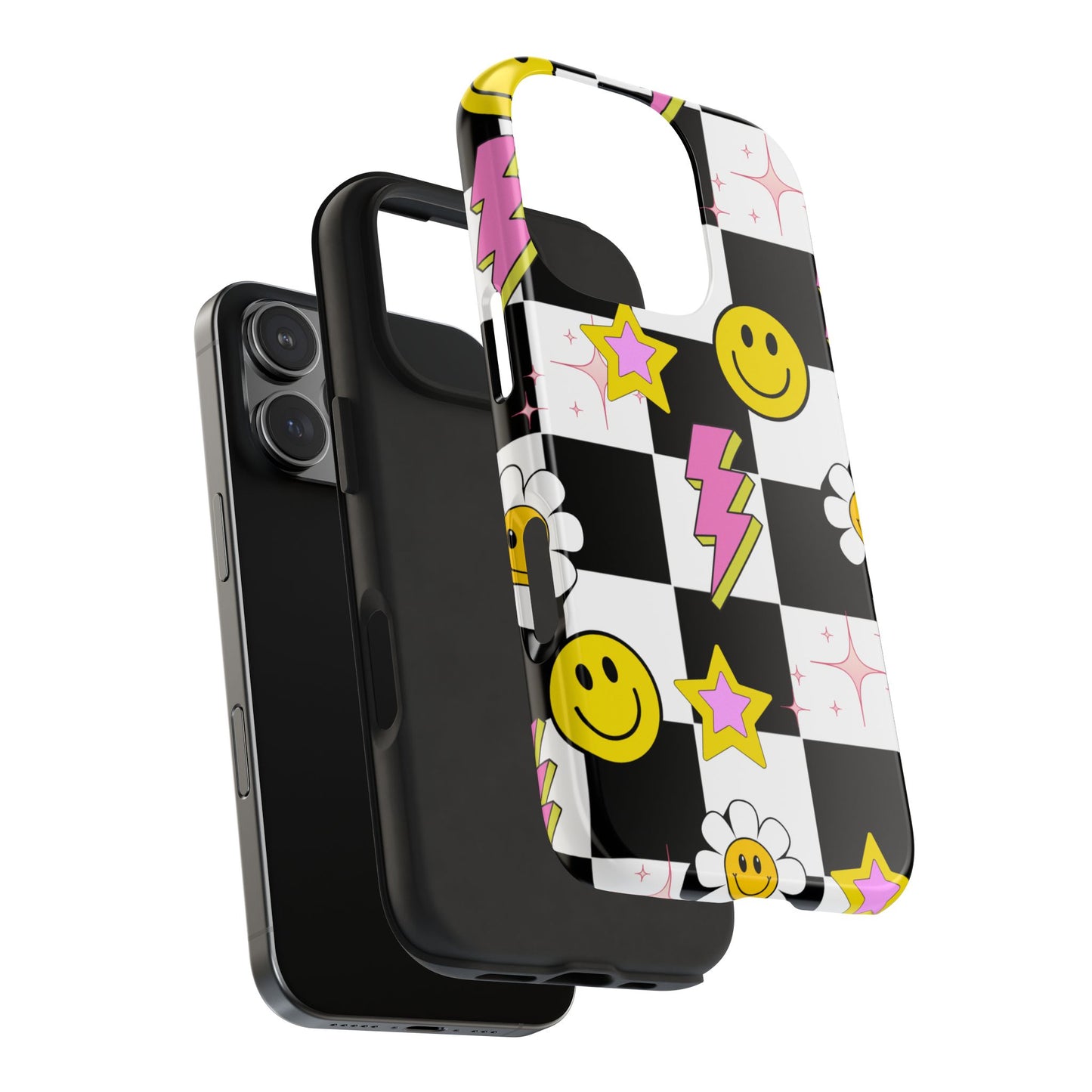 Trendy Tough Phone Cases with Smiley Faces, Lightning Bolts & Stars, Perfect for a Fun Vibe, Great Gift for Teens, Birthday, Summer