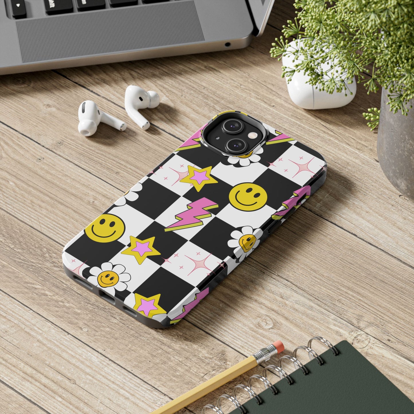 Trendy Tough Phone Cases with Smiley Faces, Lightning Bolts & Stars, Perfect for a Fun Vibe, Great Gift for Teens, Birthday, Summer