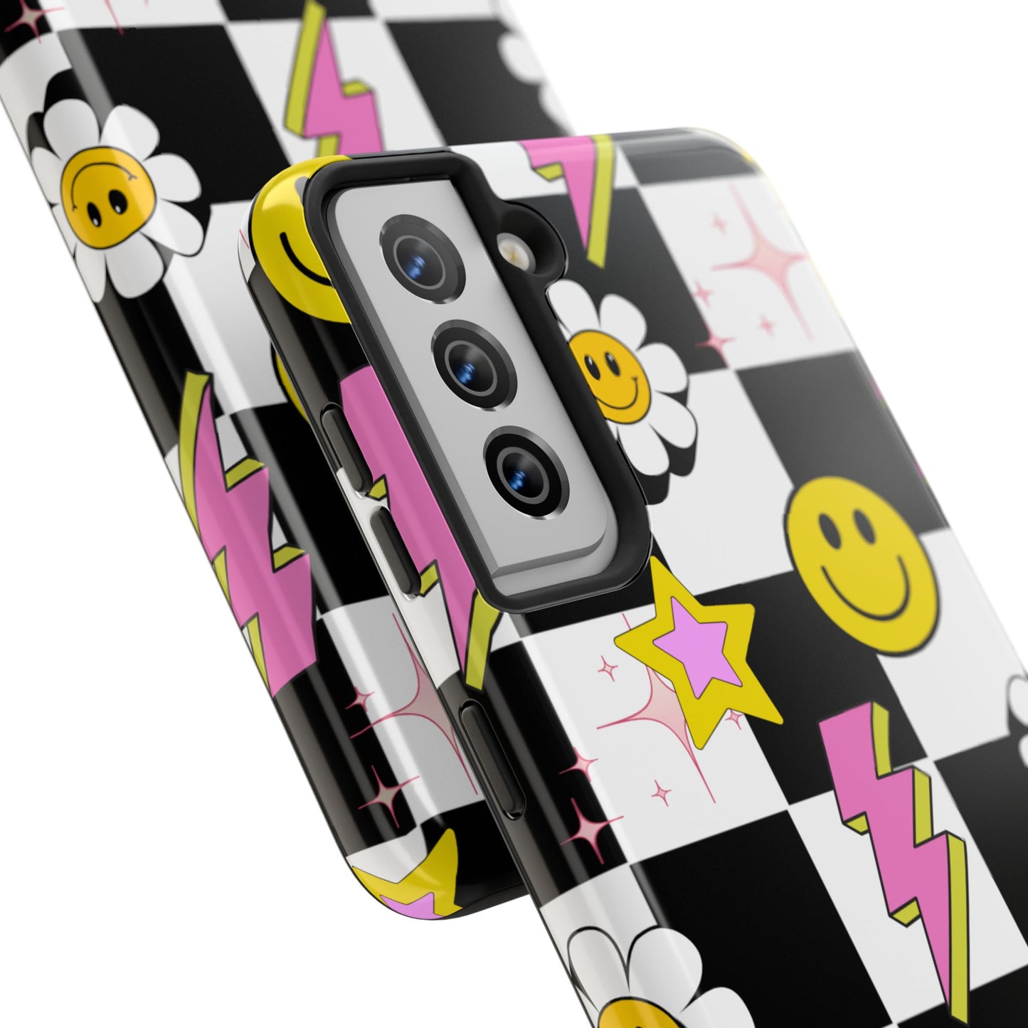 Trendy Tough Phone Cases with Smiley Faces, Lightning Bolts & Stars, Perfect for a Fun Vibe, Great Gift for Teens, Birthday, Summer