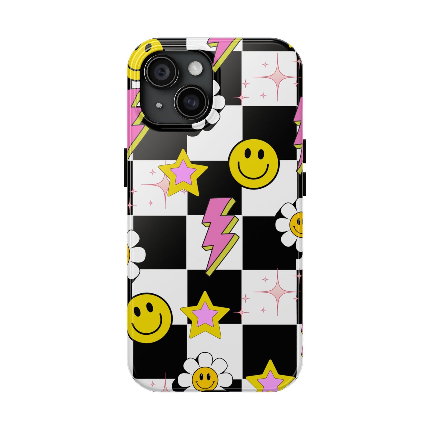 Trendy Tough Phone Cases with Smiley Faces, Lightning Bolts & Stars, Perfect for a Fun Vibe, Great Gift for Teens, Birthday, Summer