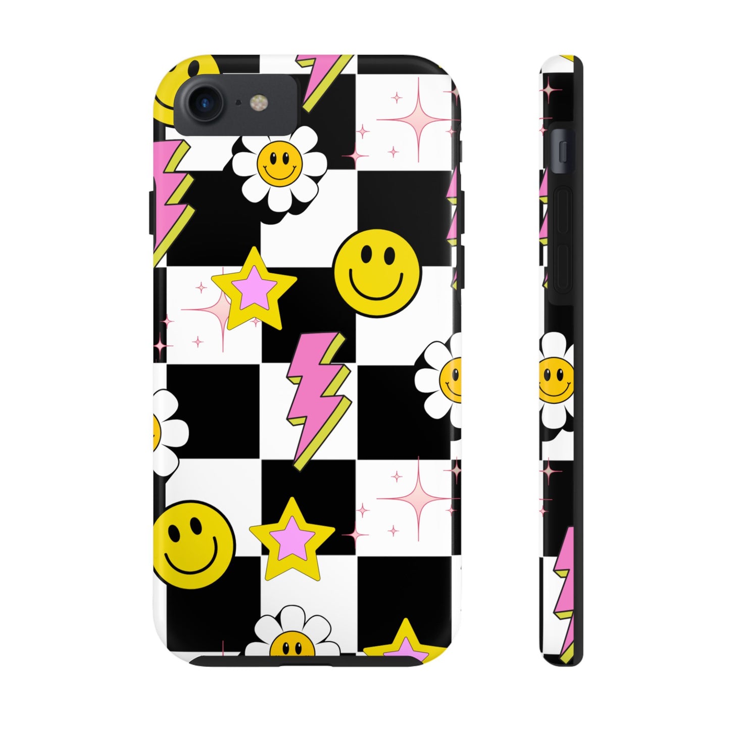 Trendy Tough Phone Cases with Smiley Faces, Lightning Bolts & Stars, Perfect for a Fun Vibe, Great Gift for Teens, Birthday, Summer