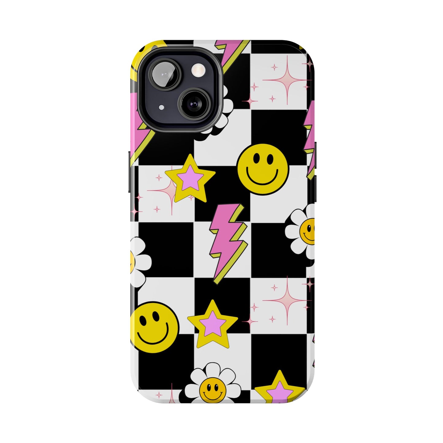 Trendy Tough Phone Cases with Smiley Faces, Lightning Bolts & Stars, Perfect for a Fun Vibe, Great Gift for Teens, Birthday, Summer