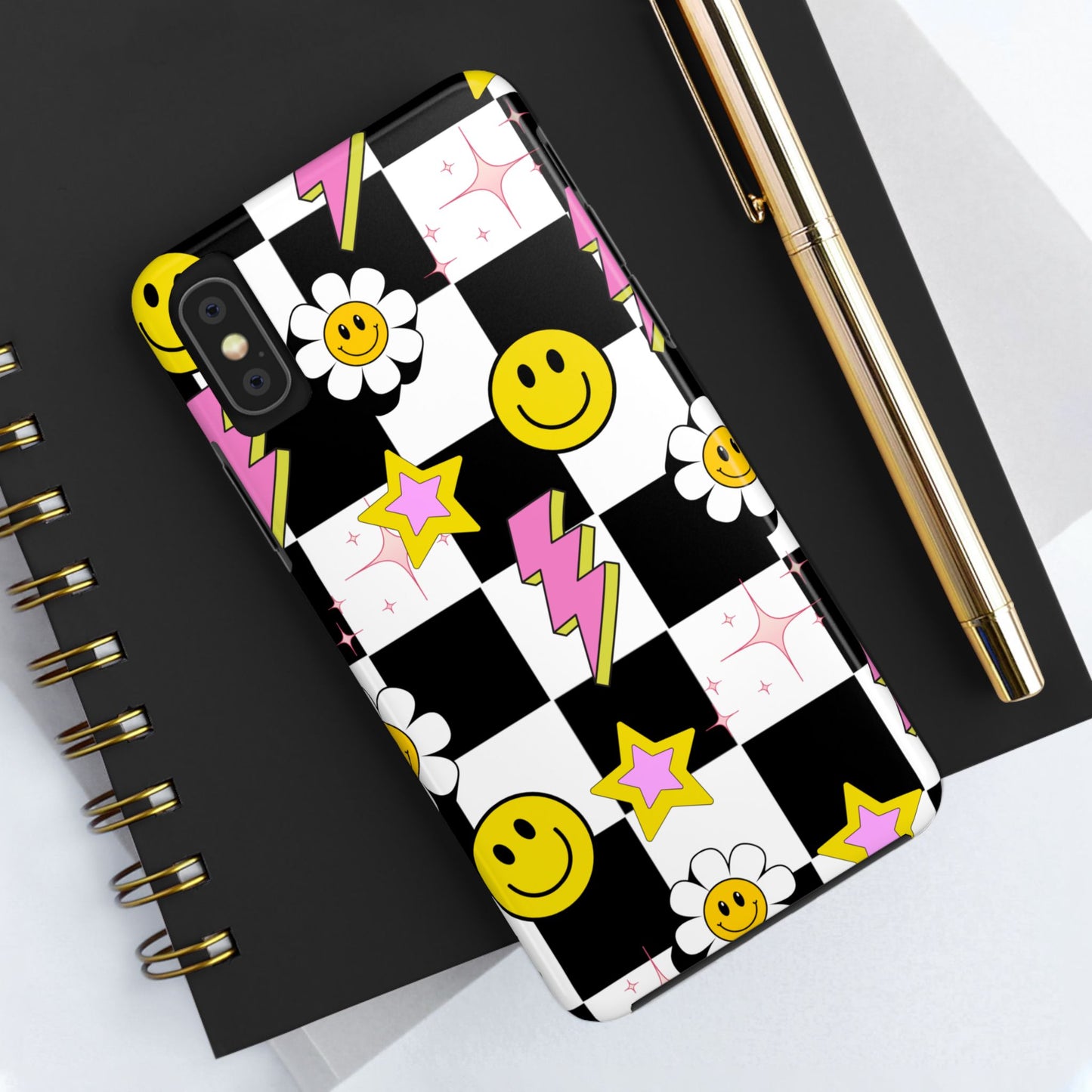 Trendy Tough Phone Cases with Smiley Faces, Lightning Bolts & Stars, Perfect for a Fun Vibe, Great Gift for Teens, Birthday, Summer