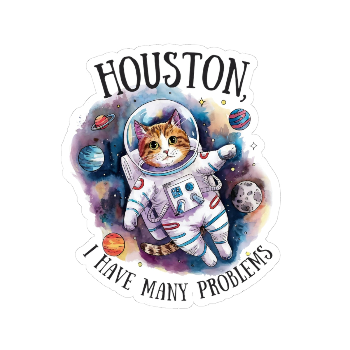 Astronaut Cat Stickers, Cute Space Cat Decals, Houston We Have Problems, Cat Lover Gifts, Fun Laptop Stickers, Whimsical Art Stickers