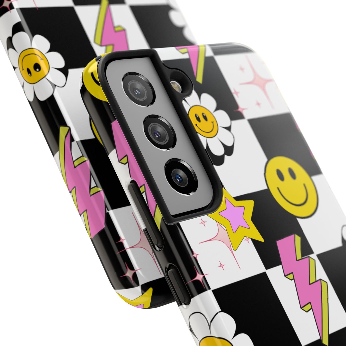 Trendy Tough Phone Cases with Smiley Faces, Lightning Bolts & Stars, Perfect for a Fun Vibe, Great Gift for Teens, Birthday, Summer