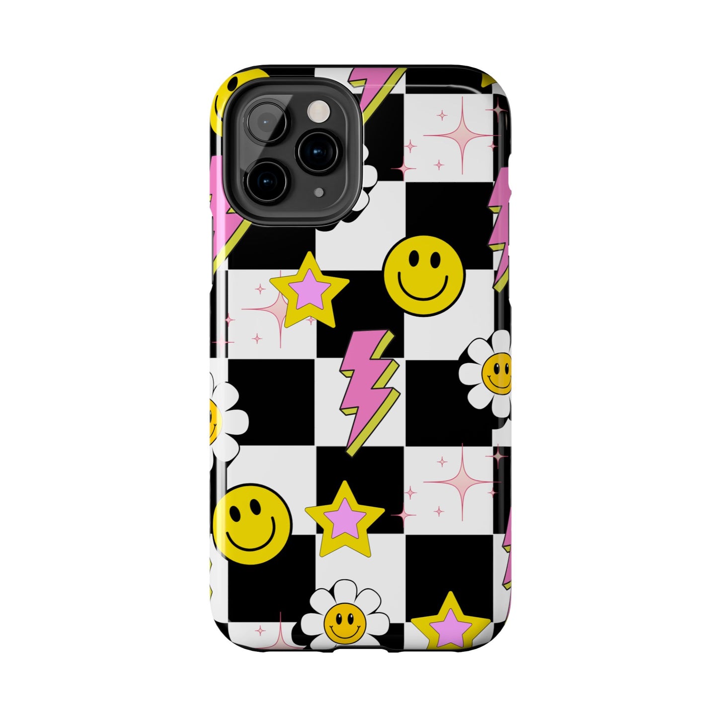 Trendy Tough Phone Cases with Smiley Faces, Lightning Bolts & Stars, Perfect for a Fun Vibe, Great Gift for Teens, Birthday, Summer