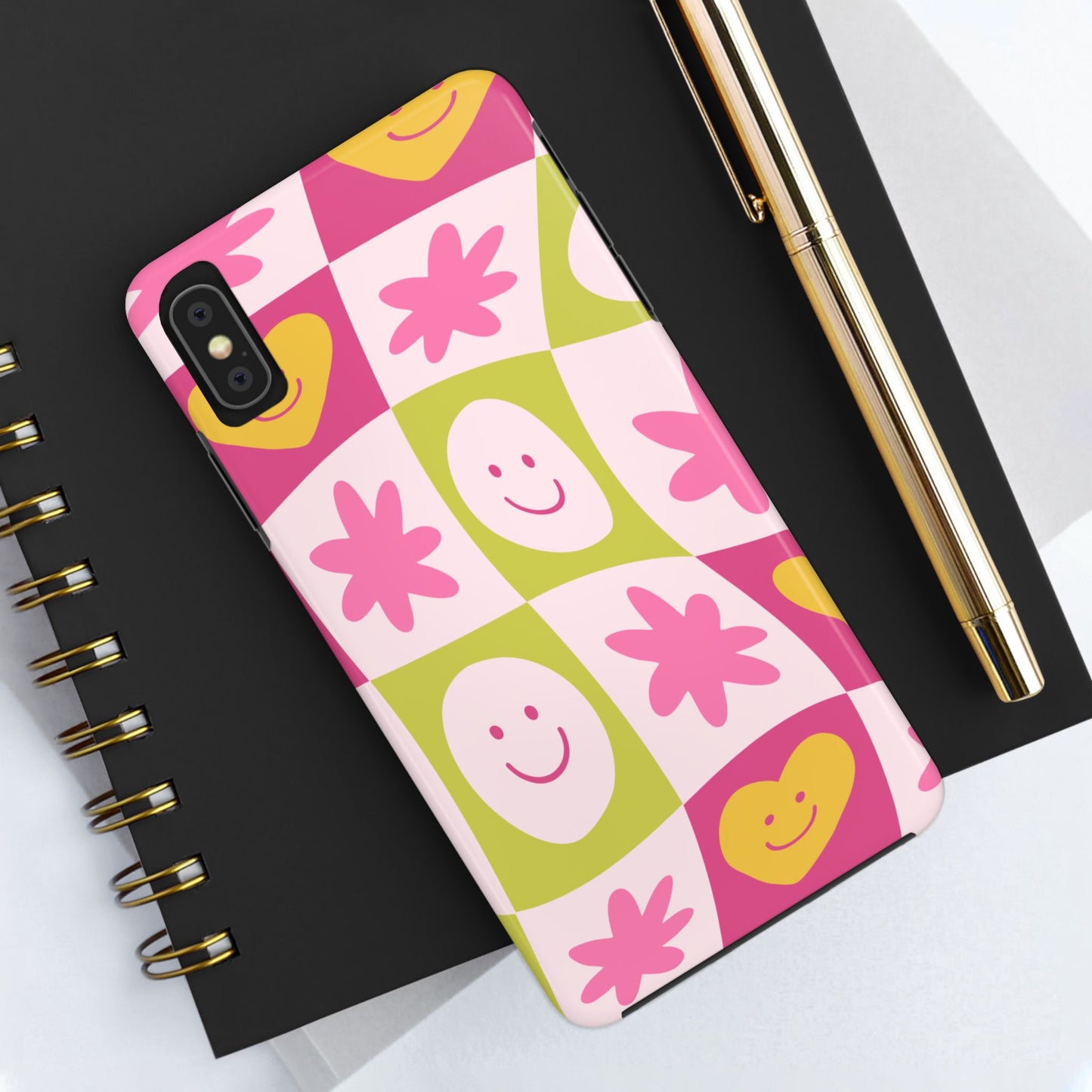 Colorful Smiley Pattern Tough Phone Cases, Playful Phone Covers, Fun Gifts for Friends, Cute Accessories, Vibrant and Durable