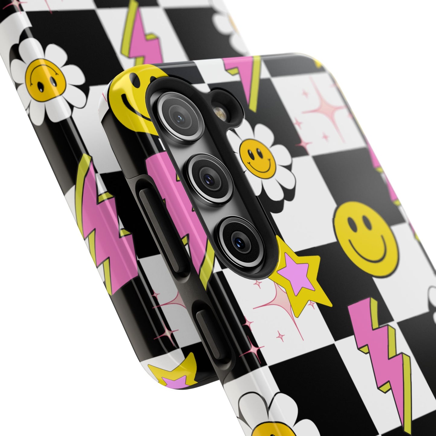 Trendy Tough Phone Cases with Smiley Faces, Lightning Bolts & Stars, Perfect for a Fun Vibe, Great Gift for Teens, Birthday, Summer