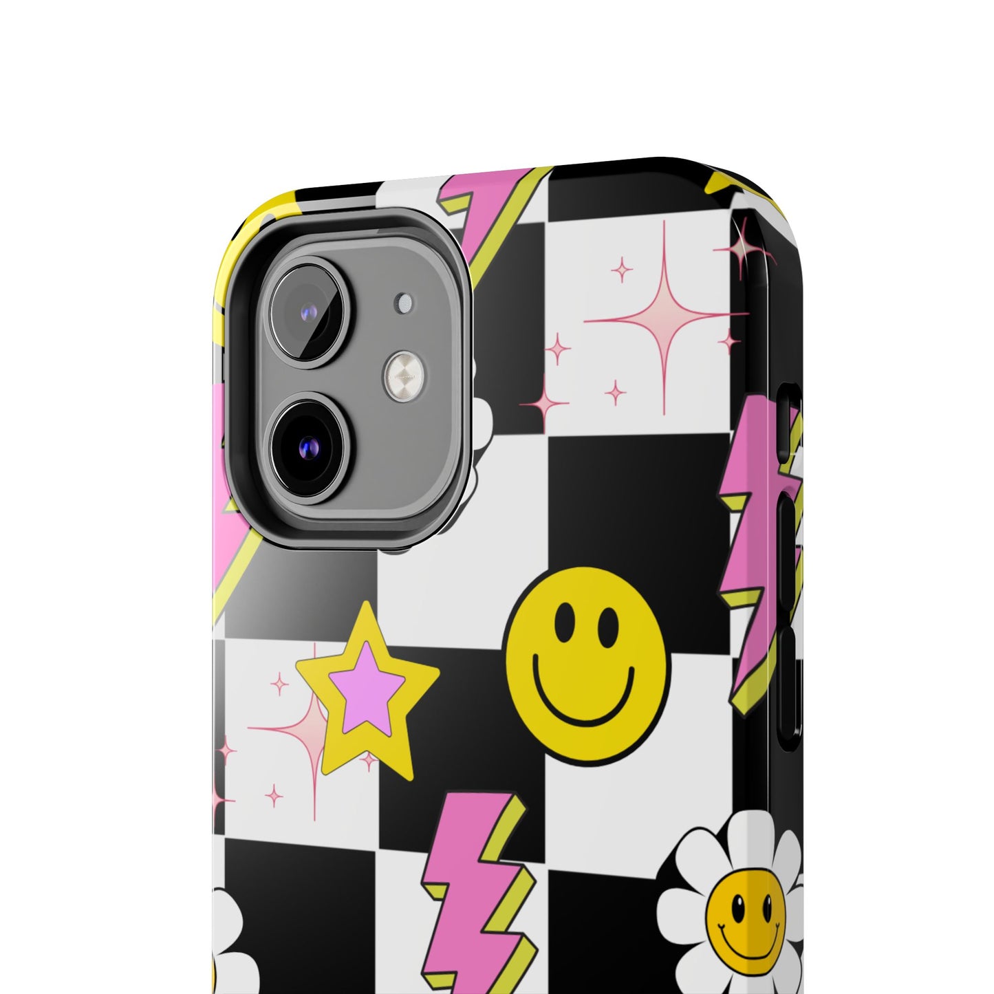 Trendy Tough Phone Cases with Smiley Faces, Lightning Bolts & Stars, Perfect for a Fun Vibe, Great Gift for Teens, Birthday, Summer