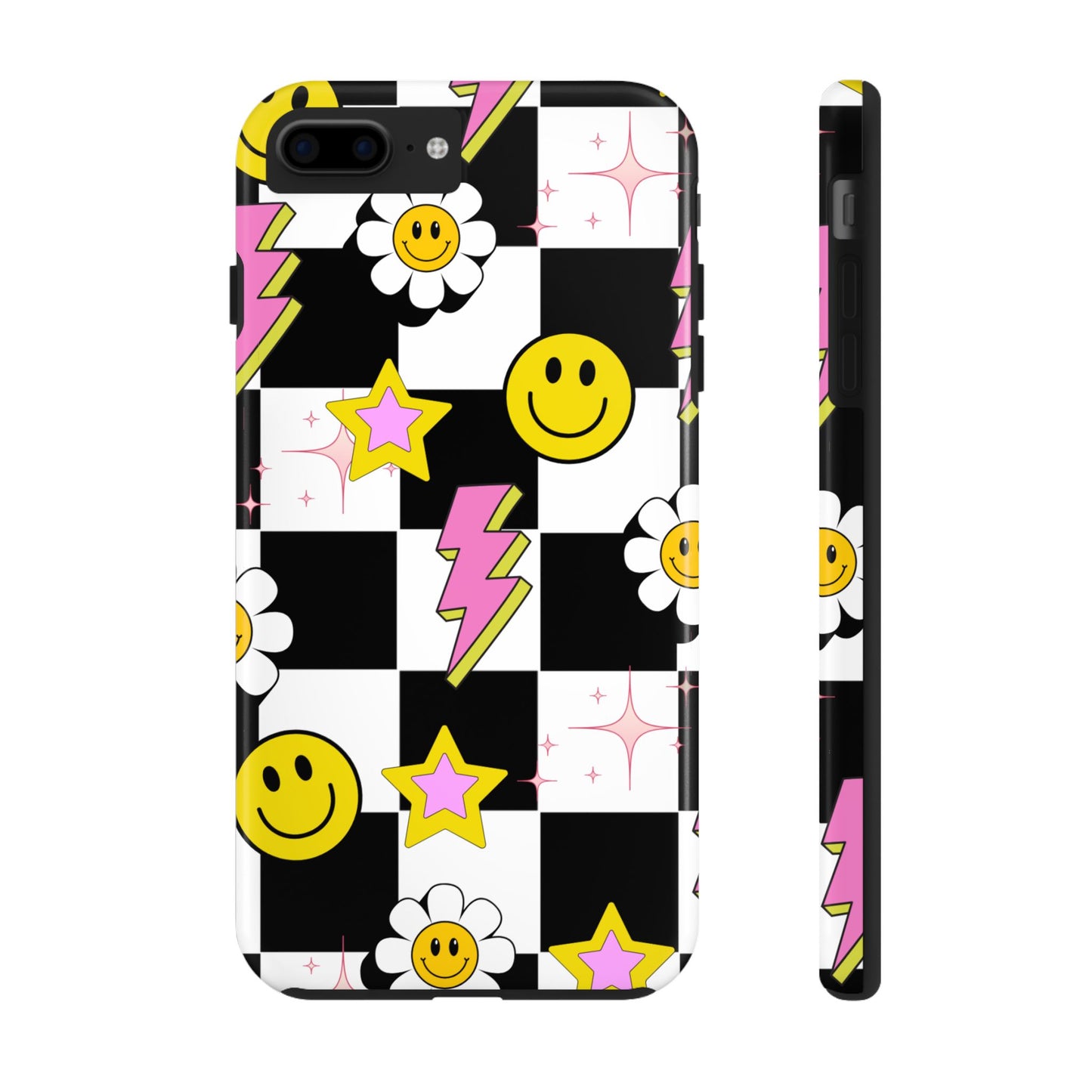 Trendy Tough Phone Cases with Smiley Faces, Lightning Bolts & Stars, Perfect for a Fun Vibe, Great Gift for Teens, Birthday, Summer