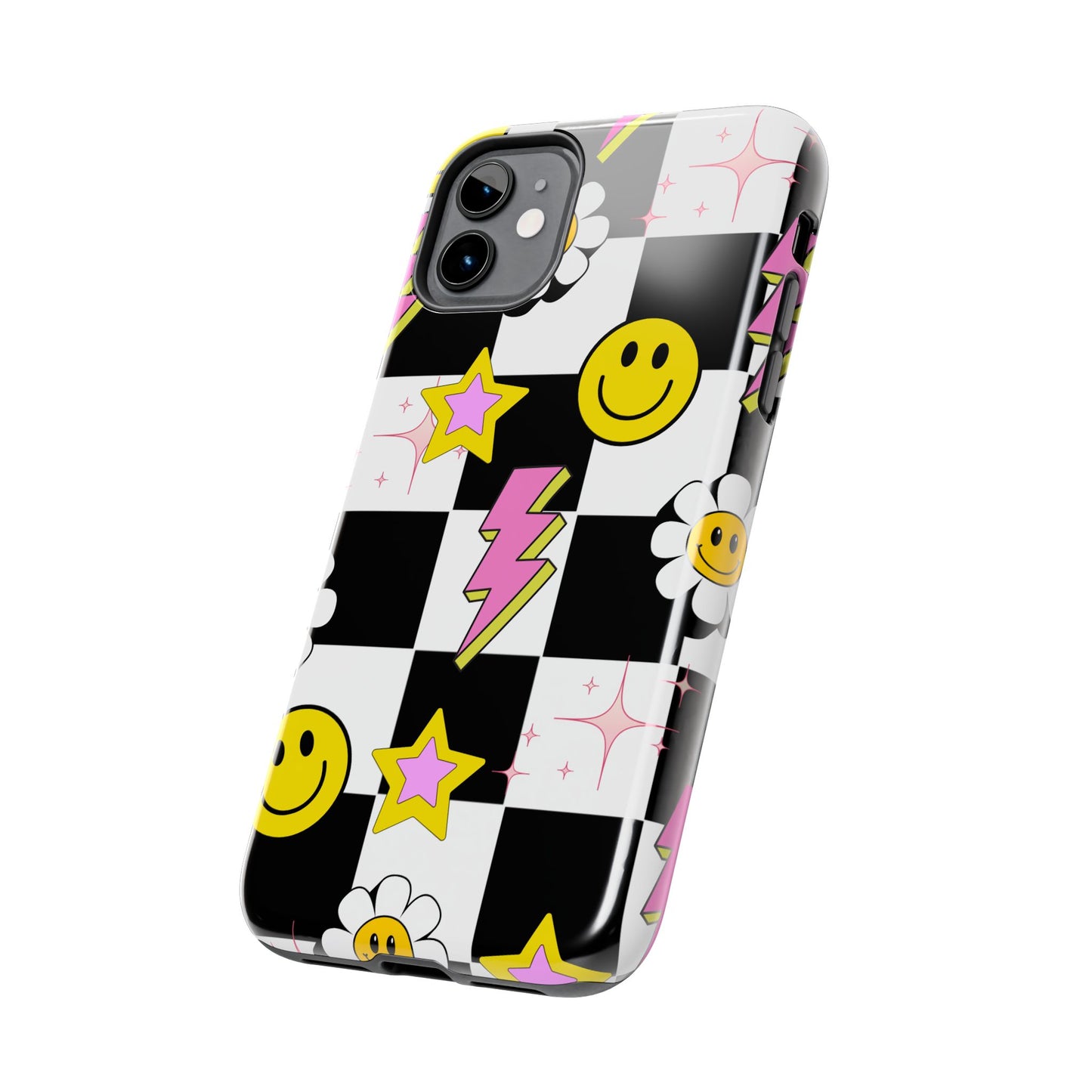 Trendy Tough Phone Cases with Smiley Faces, Lightning Bolts & Stars, Perfect for a Fun Vibe, Great Gift for Teens, Birthday, Summer