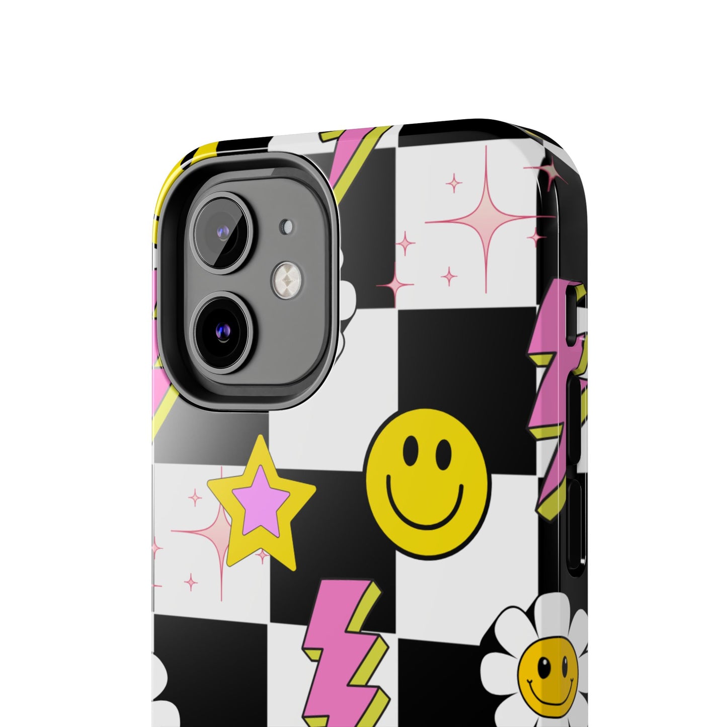 Trendy Tough Phone Cases with Smiley Faces, Lightning Bolts & Stars, Perfect for a Fun Vibe, Great Gift for Teens, Birthday, Summer