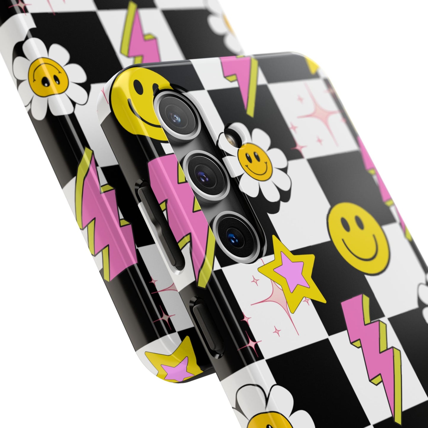 Trendy Tough Phone Cases with Smiley Faces, Lightning Bolts & Stars, Perfect for a Fun Vibe, Great Gift for Teens, Birthday, Summer
