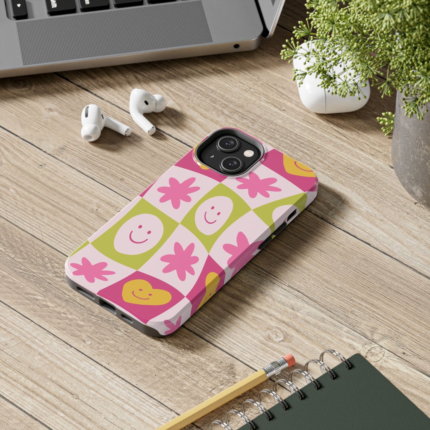 Colorful Smiley Pattern Tough Phone Cases, Playful Phone Covers, Fun Gifts for Friends, Cute Accessories, Vibrant and Durable