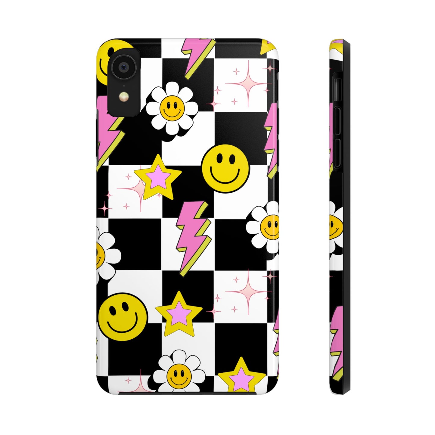 Trendy Tough Phone Cases with Smiley Faces, Lightning Bolts & Stars, Perfect for a Fun Vibe, Great Gift for Teens, Birthday, Summer