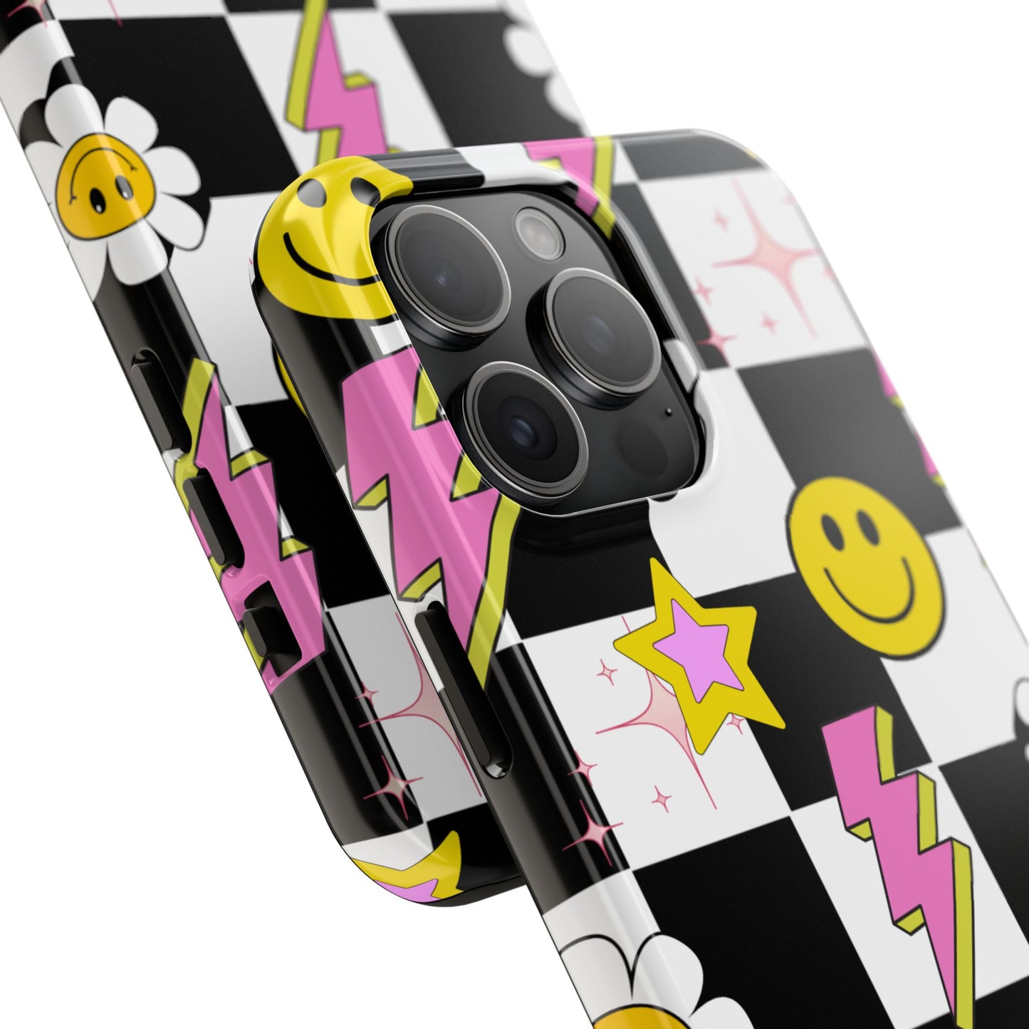 Trendy Tough Phone Cases with Smiley Faces, Lightning Bolts & Stars, Perfect for a Fun Vibe, Great Gift for Teens, Birthday, Summer