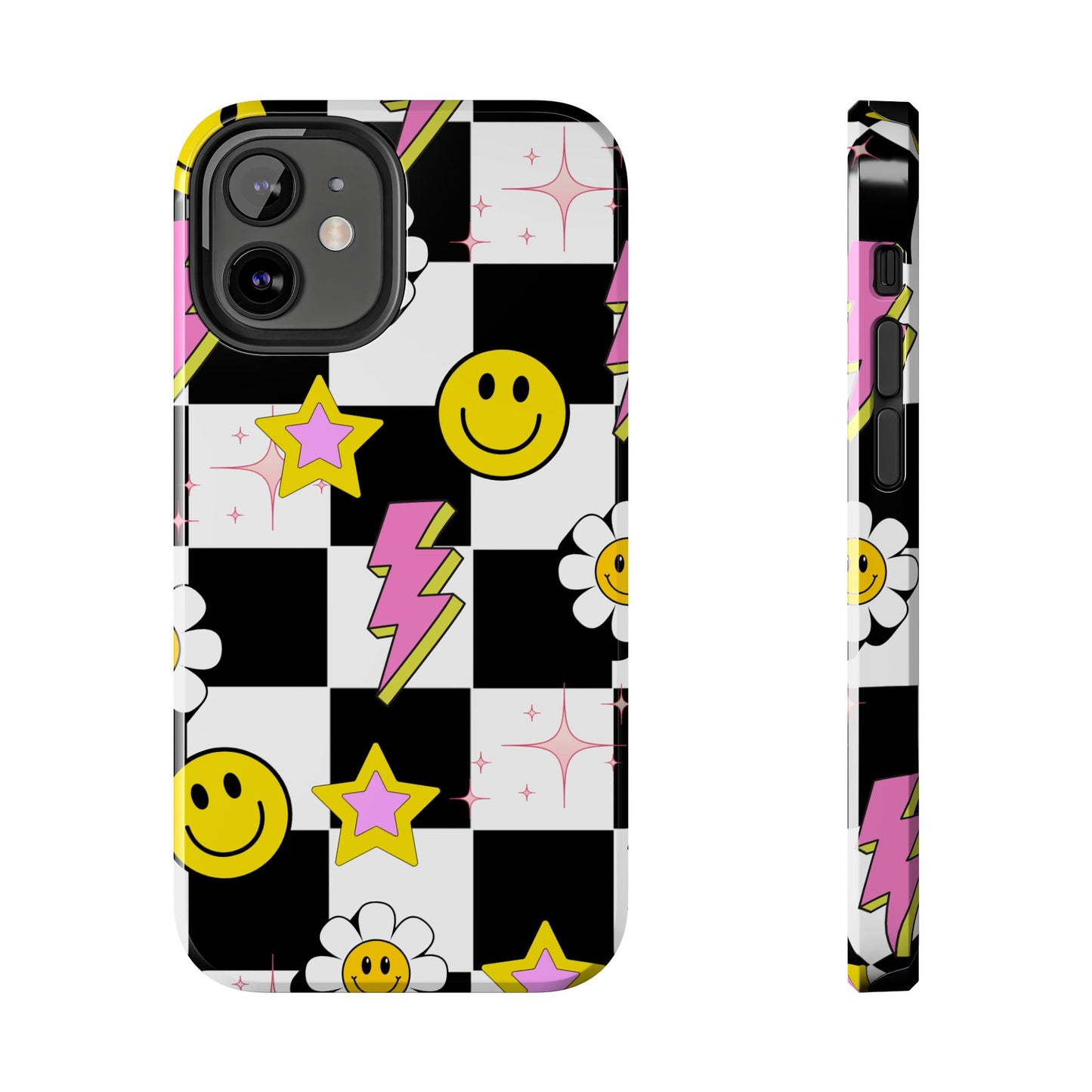 Trendy Tough Phone Cases with Smiley Faces, Lightning Bolts & Stars, Perfect for a Fun Vibe, Great Gift for Teens, Birthday, Summer