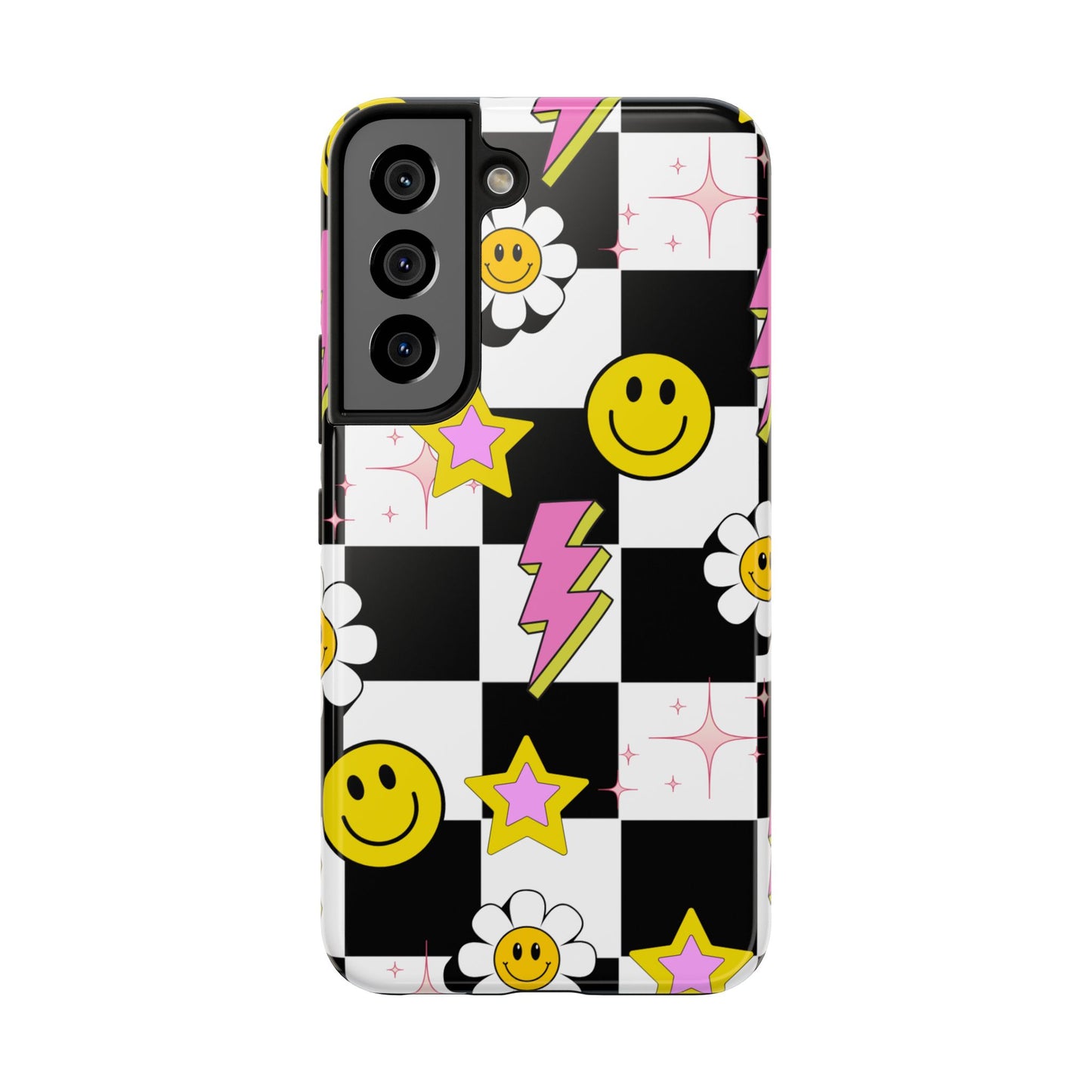 Trendy Tough Phone Cases with Smiley Faces, Lightning Bolts & Stars, Perfect for a Fun Vibe, Great Gift for Teens, Birthday, Summer
