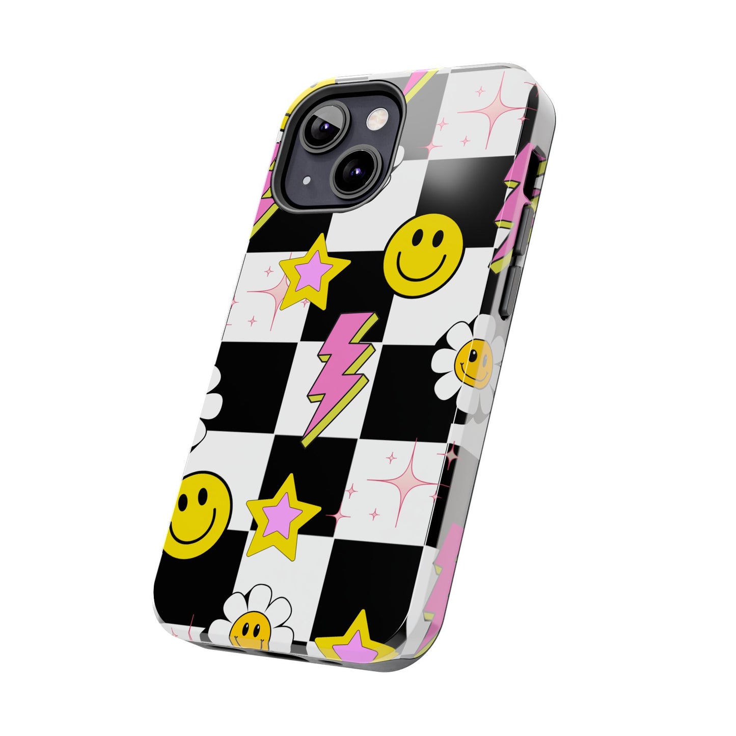 Trendy Tough Phone Cases with Smiley Faces, Lightning Bolts & Stars, Perfect for a Fun Vibe, Great Gift for Teens, Birthday, Summer
