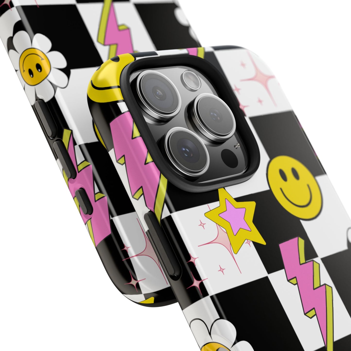 Trendy Tough Phone Cases with Smiley Faces, Lightning Bolts & Stars, Perfect for a Fun Vibe, Great Gift for Teens, Birthday, Summer